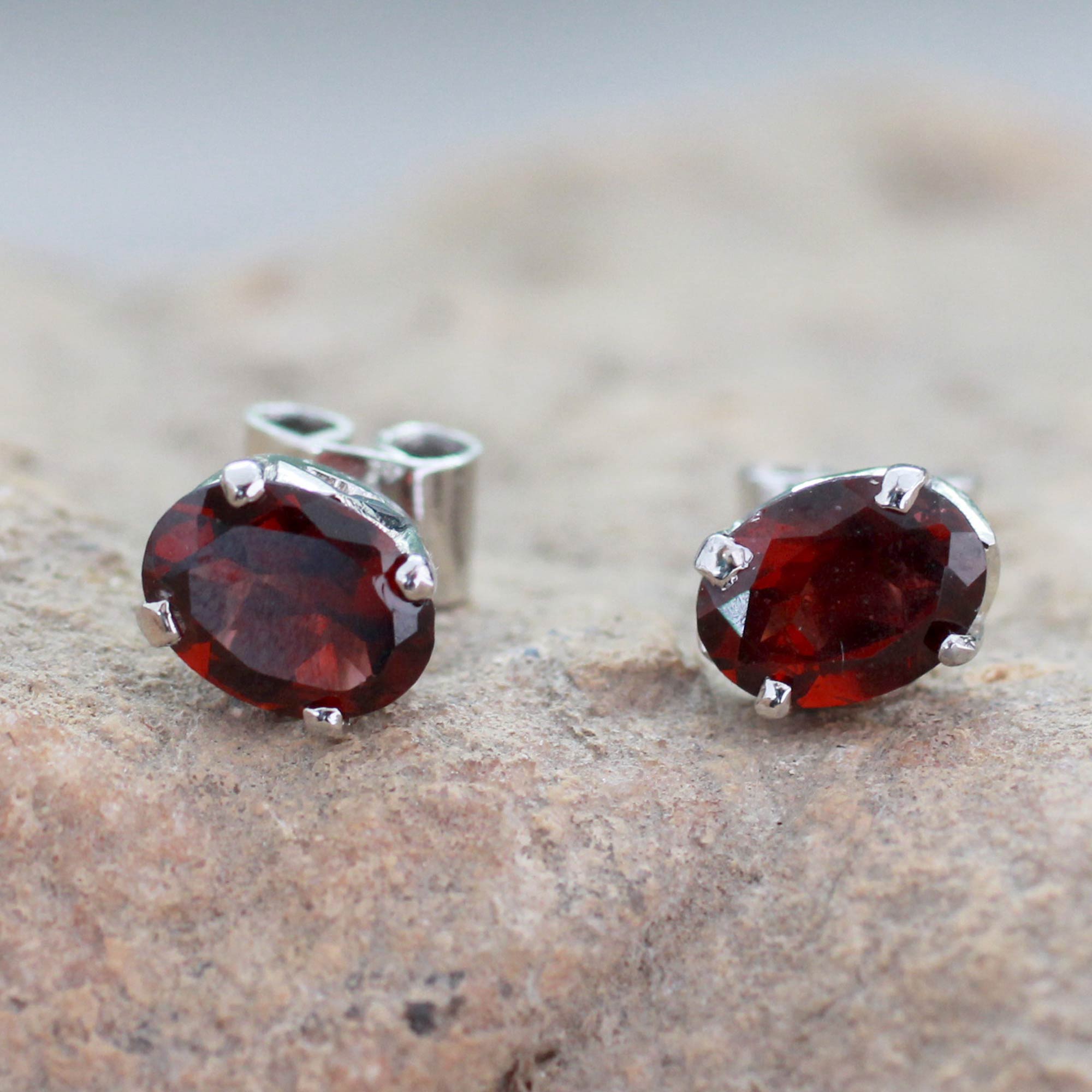 Premium Scintillate Garnet Stud Earrings - Handmade Sterling Silver Jewelry