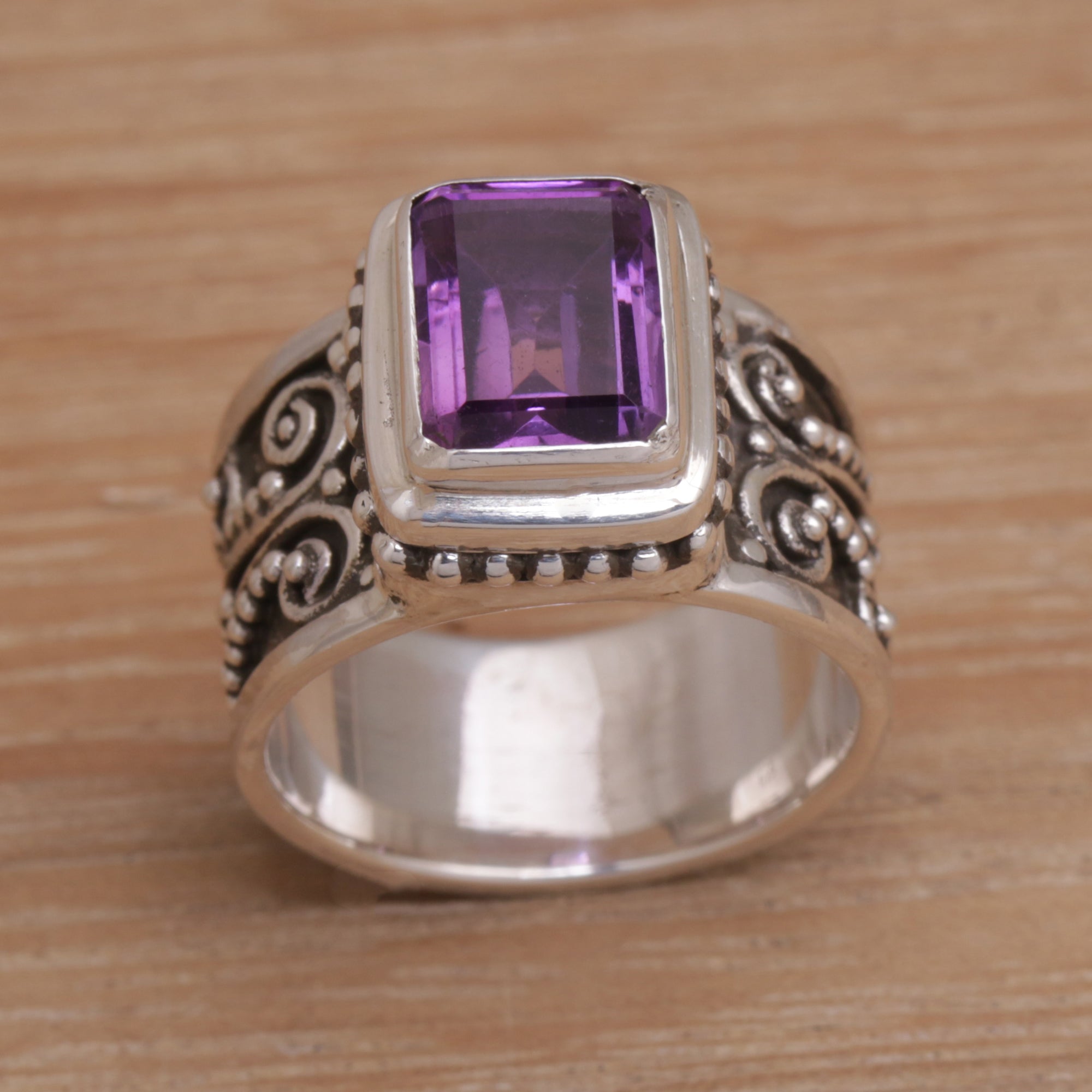 Premium Handcrafted 925 Sterling Silver Amethyst Cocktail Ring - Balinese Artisan Design