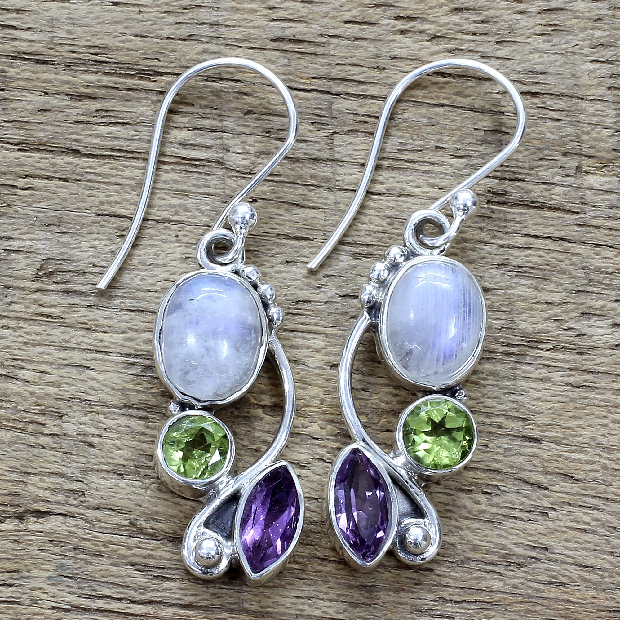 Premium Rainbow Moonstone Dangle Earrings - Handmade Sterling Silver Jewelry