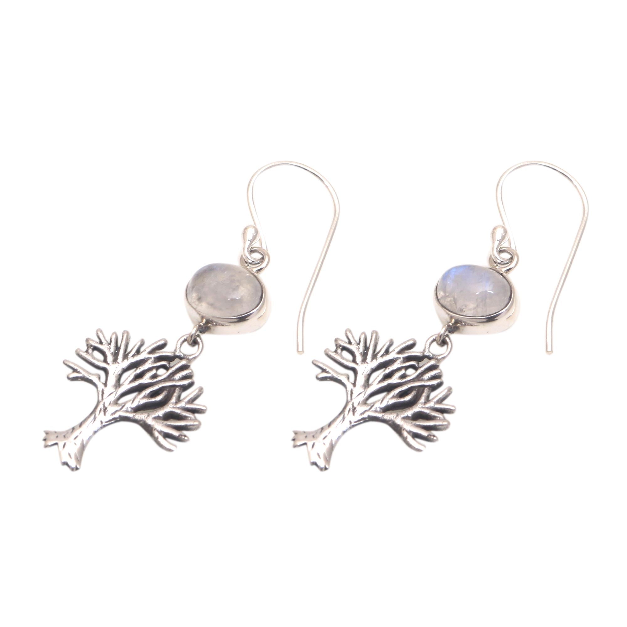 Premium Enlightenment Tree Dangle Earrings with Rainbow Moonstone