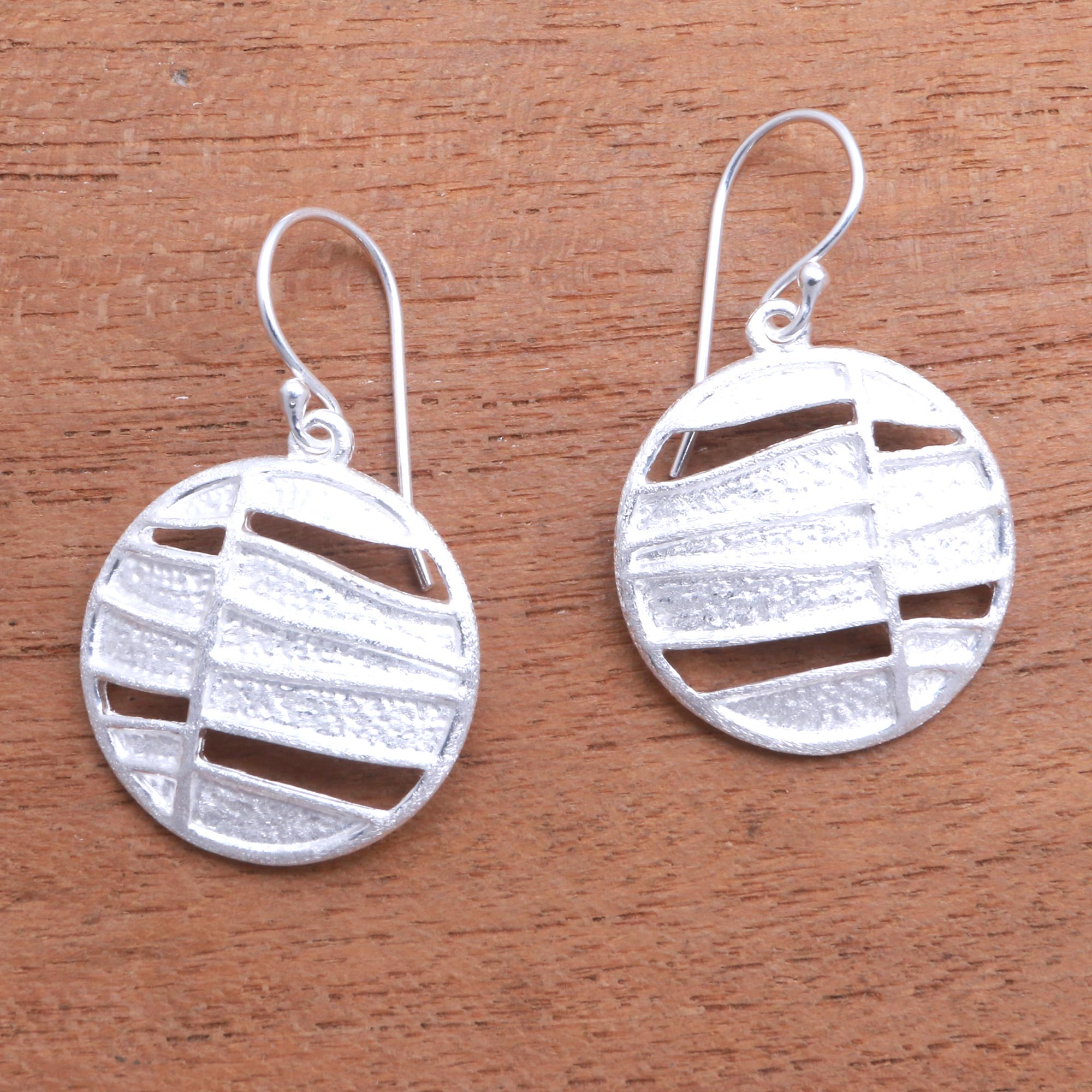 Premium Circular Sterling Silver Dangle Earrings - Handcrafted in Bali