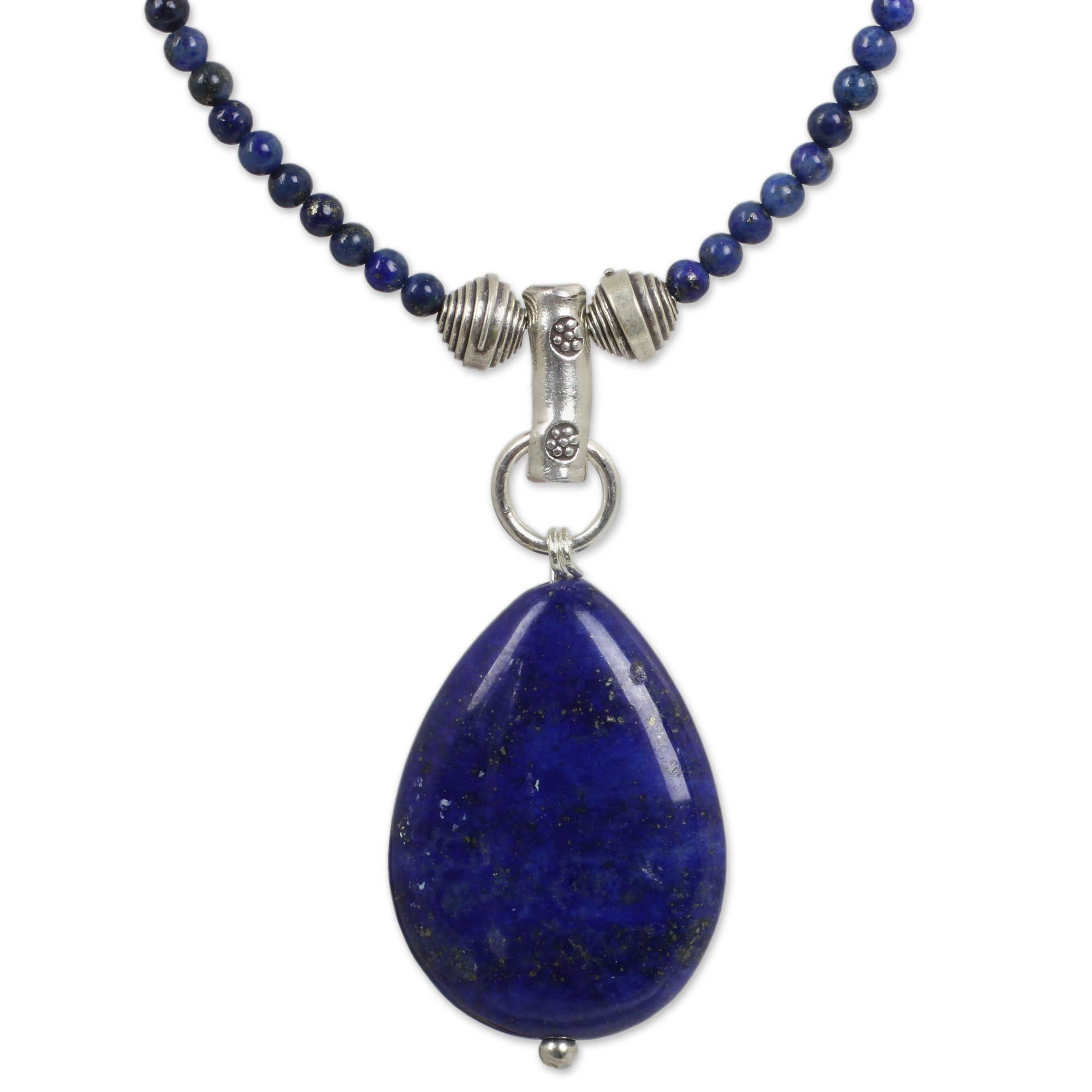 Premium Lapis Lazuli & Sterling Silver Beaded Necklace - Handcrafted Elegance