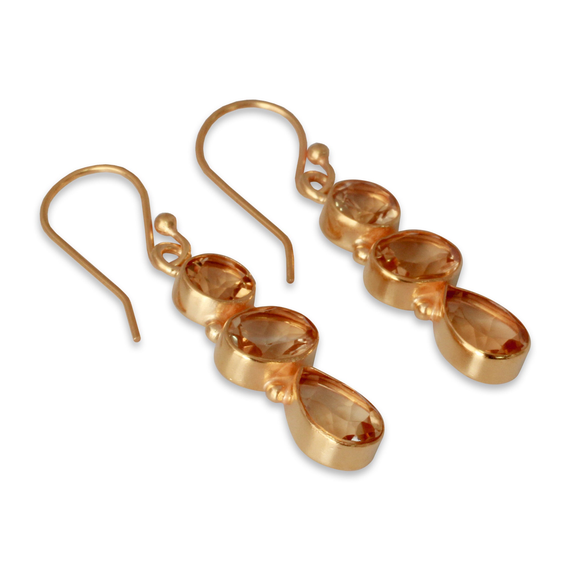 Premium 22k Gold Plated Citrine Dangle Earrings – Golden Dazzle Collection