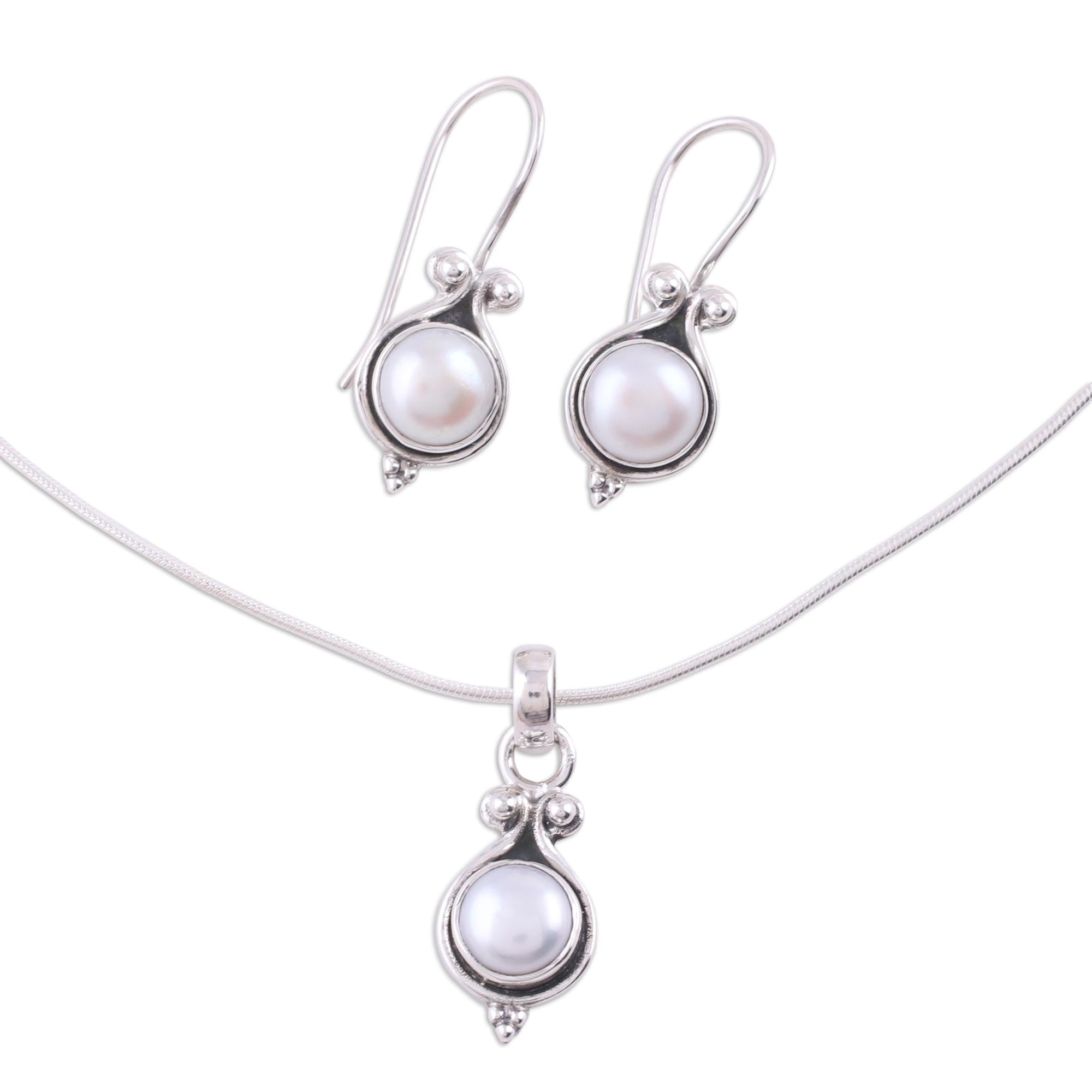 Premium Sterling Silver Pearl Bridal Jewelry Set - Handcrafted Elegance from India