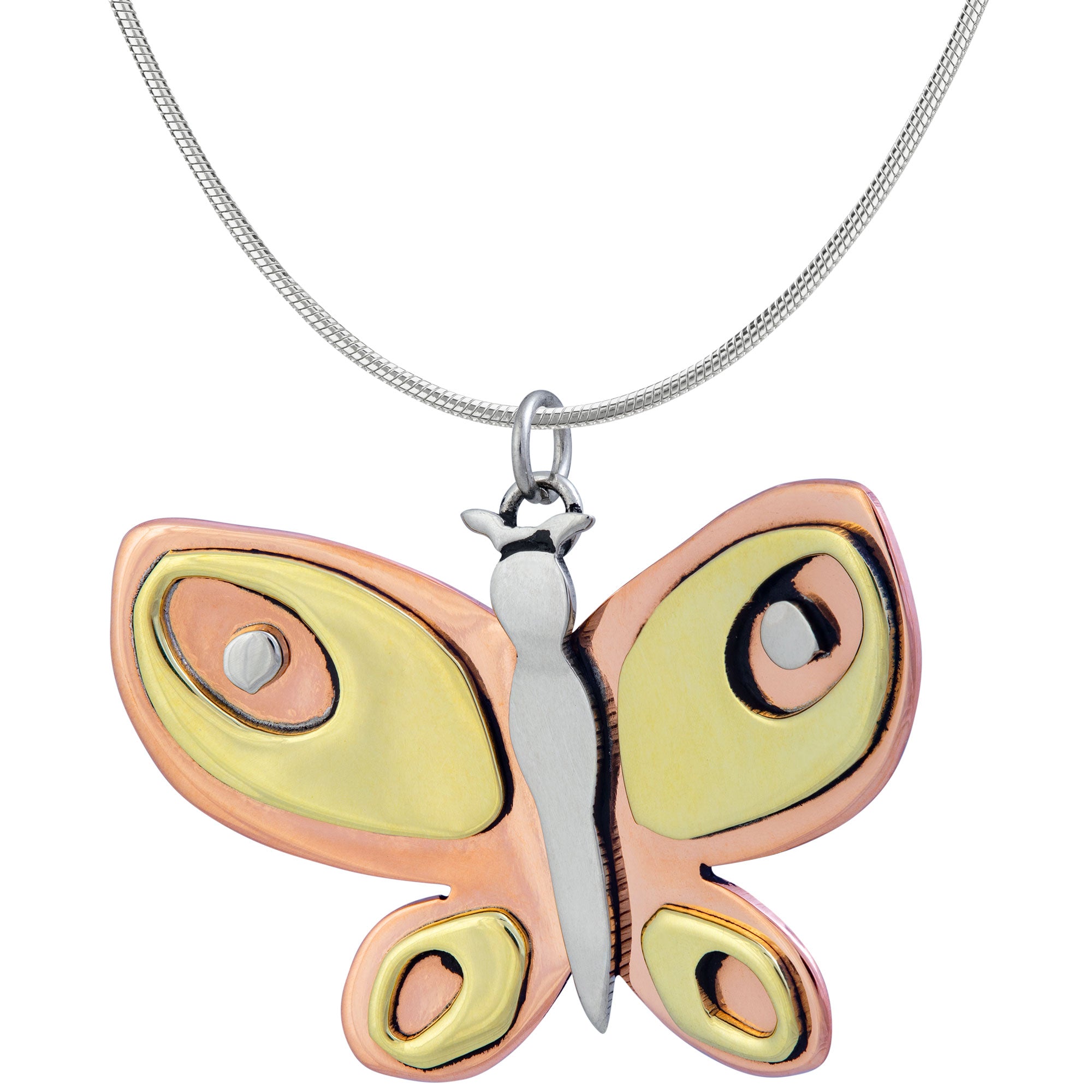 Premium Mixed Metal Butterfly Pendant Necklace - Handcrafted Fair-Trade Jewelry