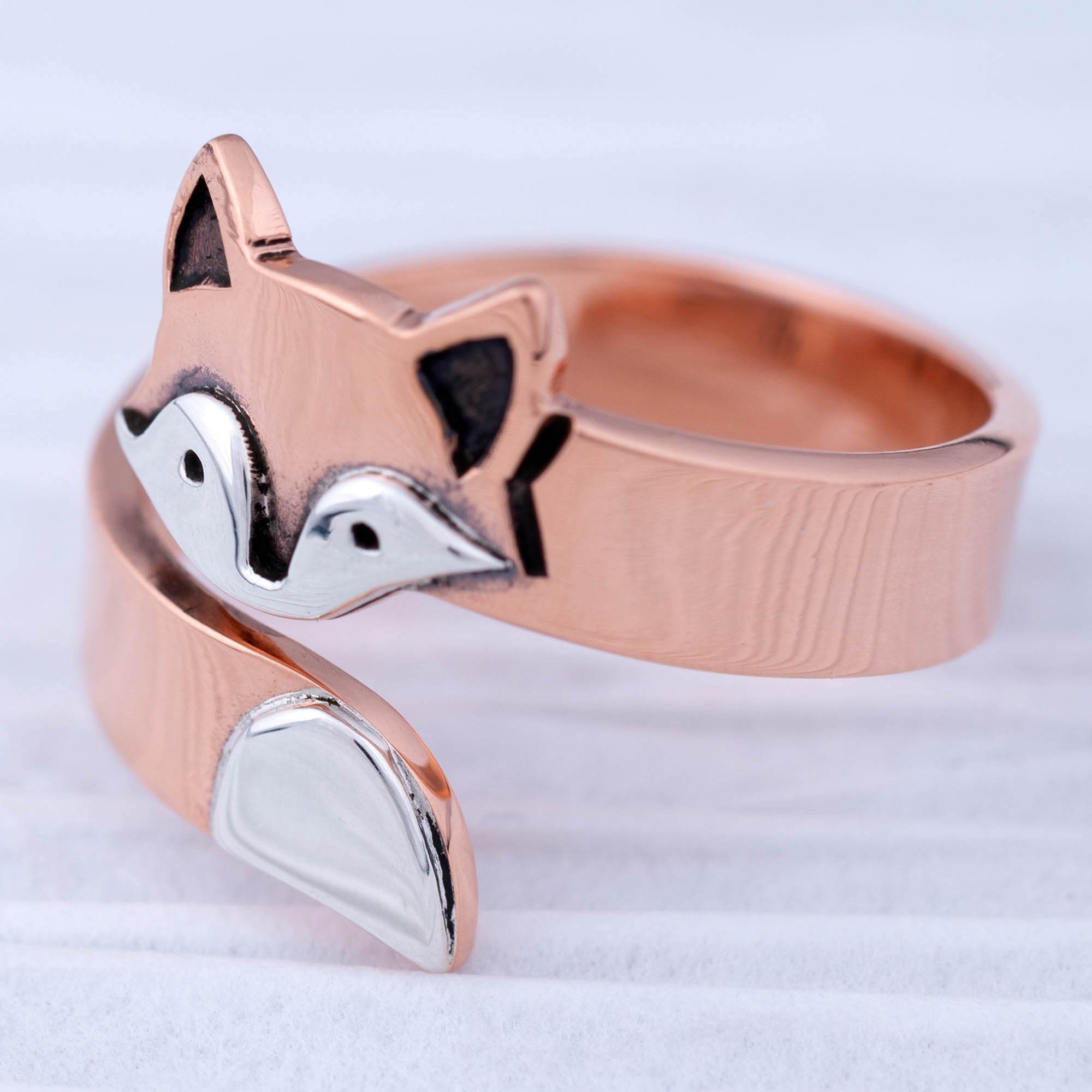 Premium Fox Hugger Ring - Handmade Sterling Silver & Copper Jewelry