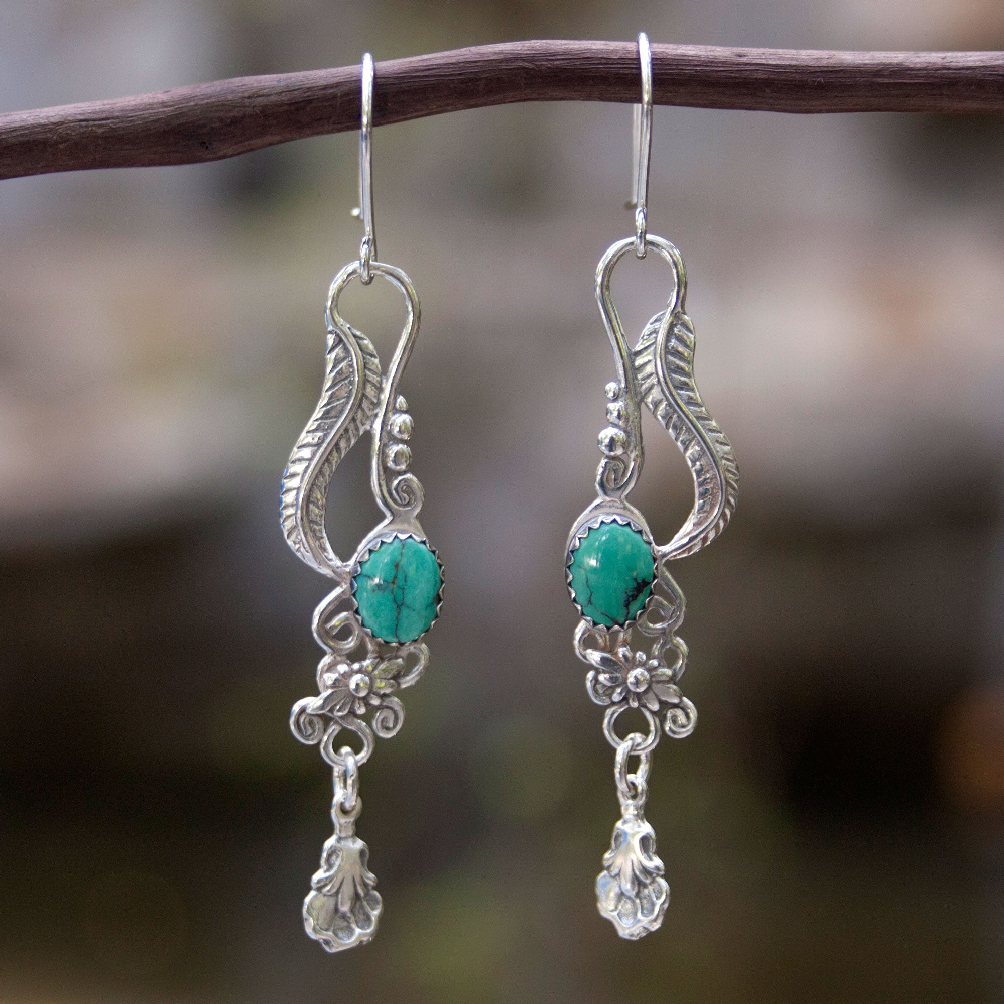 Premium Daydream Turquoise & Silver Floral Scroll Earrings