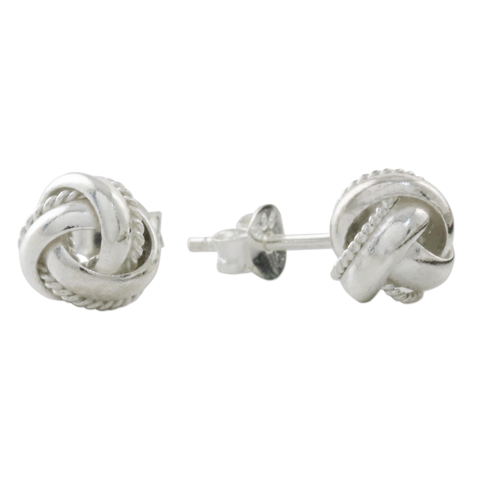 Premium Sterling Silver Sweet Knot Stud Earrings – Handcrafted in Thailand