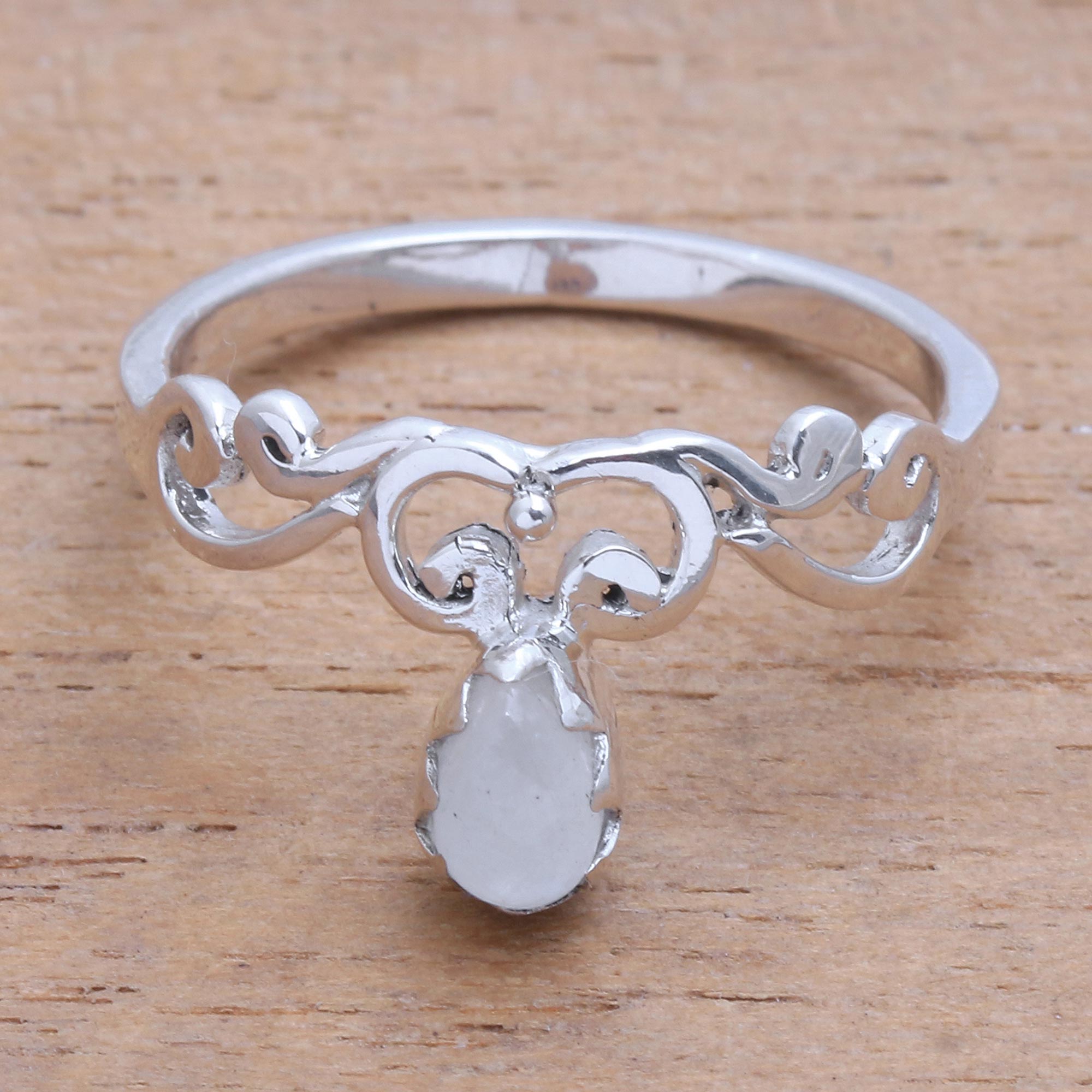 Premium Moonstone Spiral Vine Ring – Handcrafted in Bali