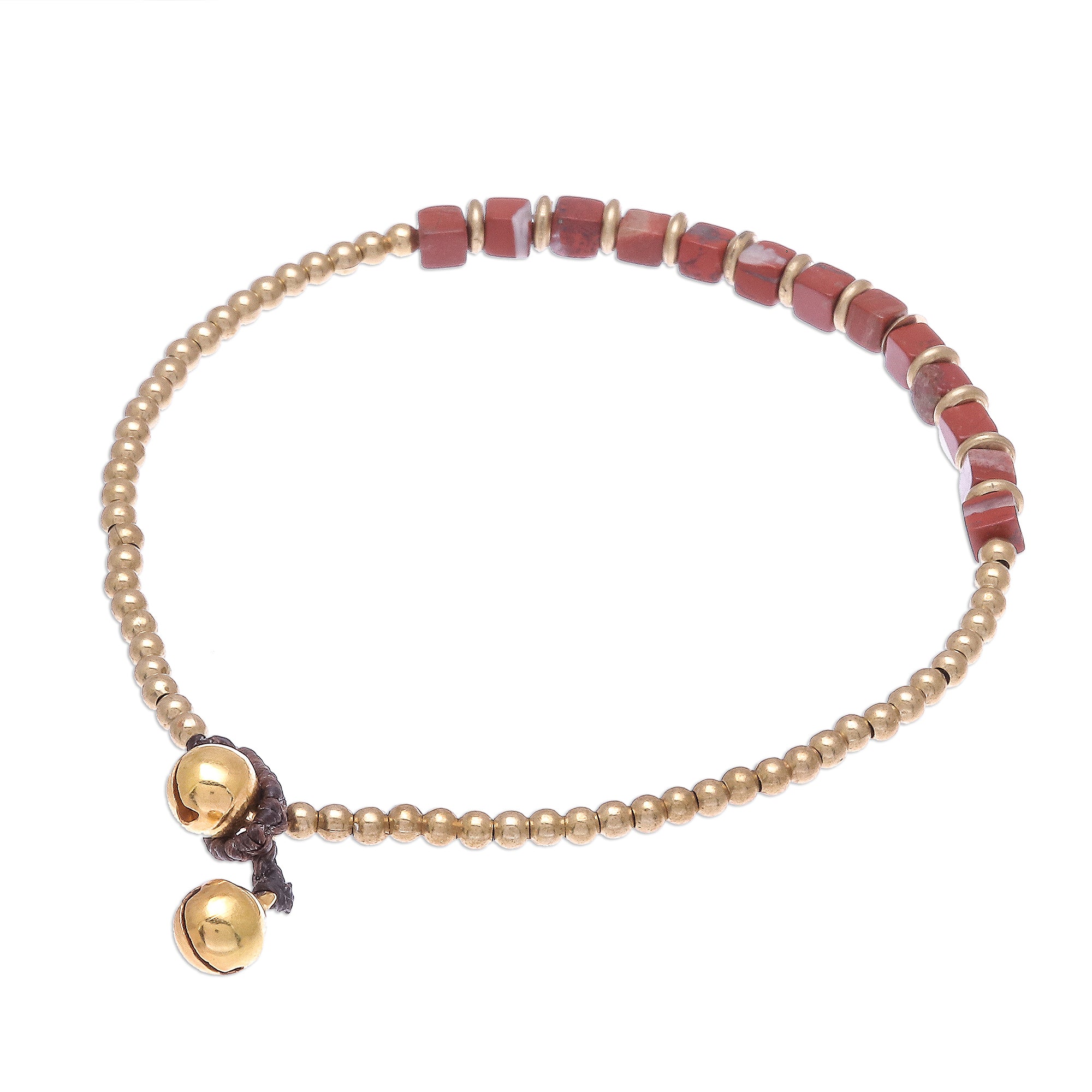 Premium Cube Jasper Bohemian Anklet with Brass Accents