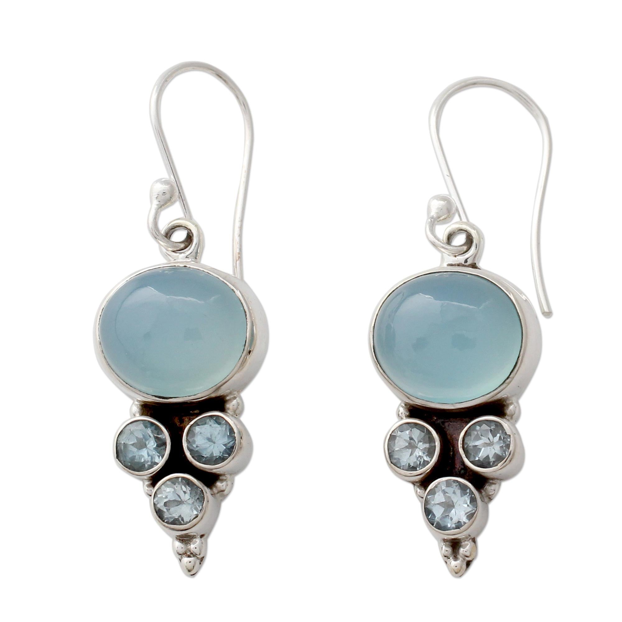 Premium Bubbling Stream Earrings – Topaz & Chalcedony Sterling Silver