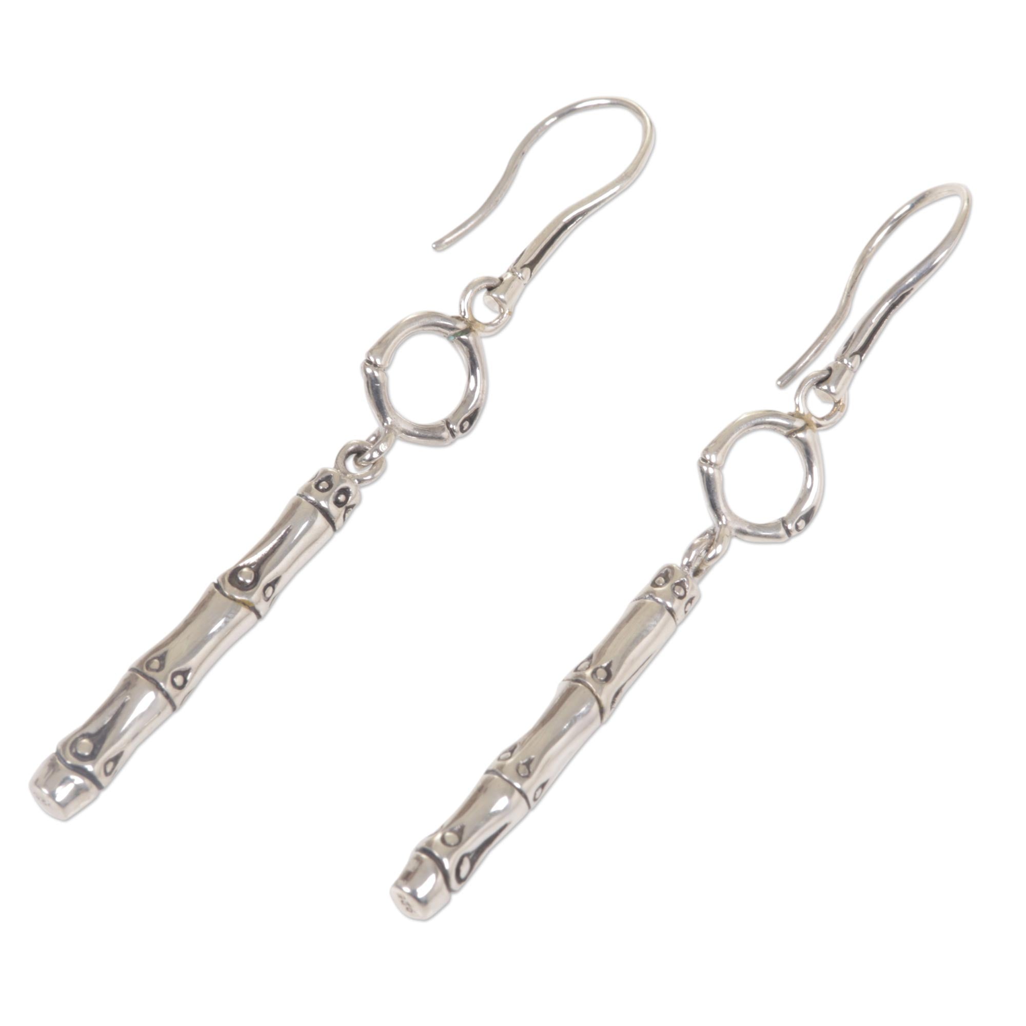 Premium Bamboo Motif Sterling Silver Dangle Earrings - Handcrafted Elegance