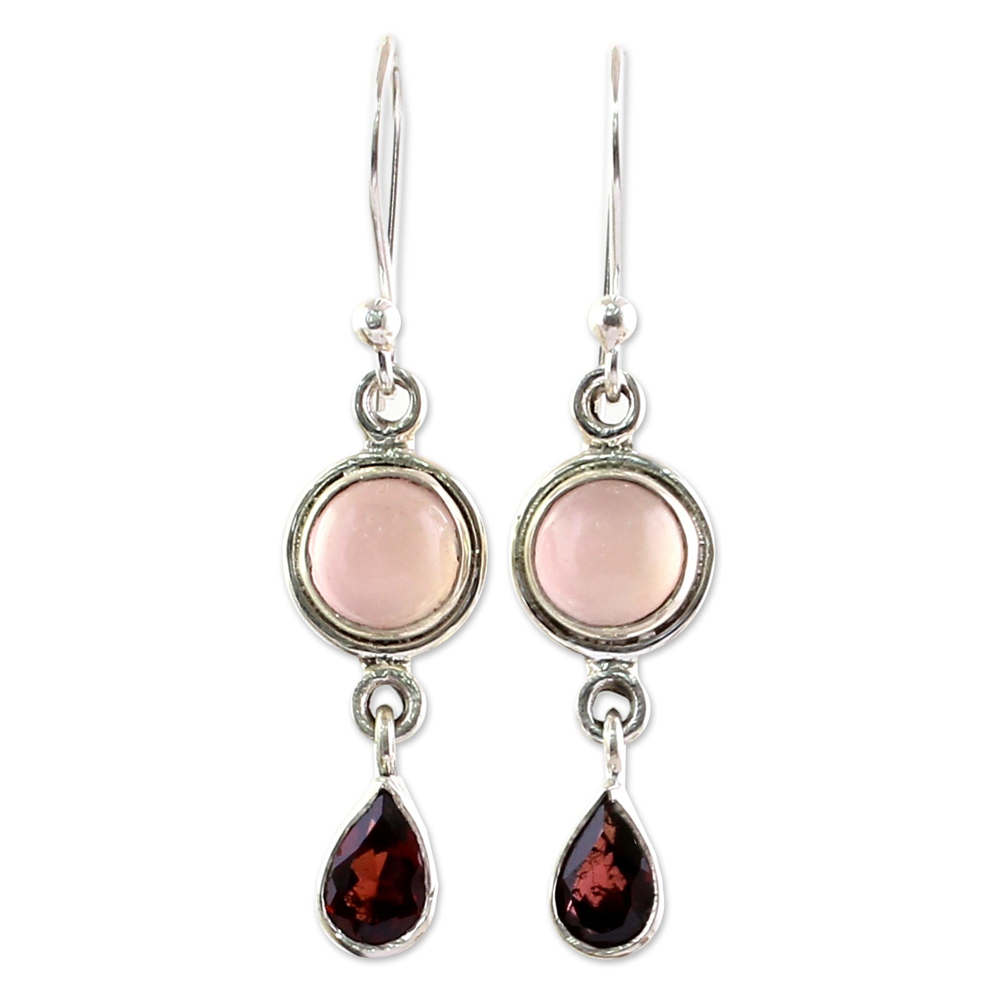 Premium Crimson Chalcedony & Garnet Dangle Earrings - Handmade Luxury