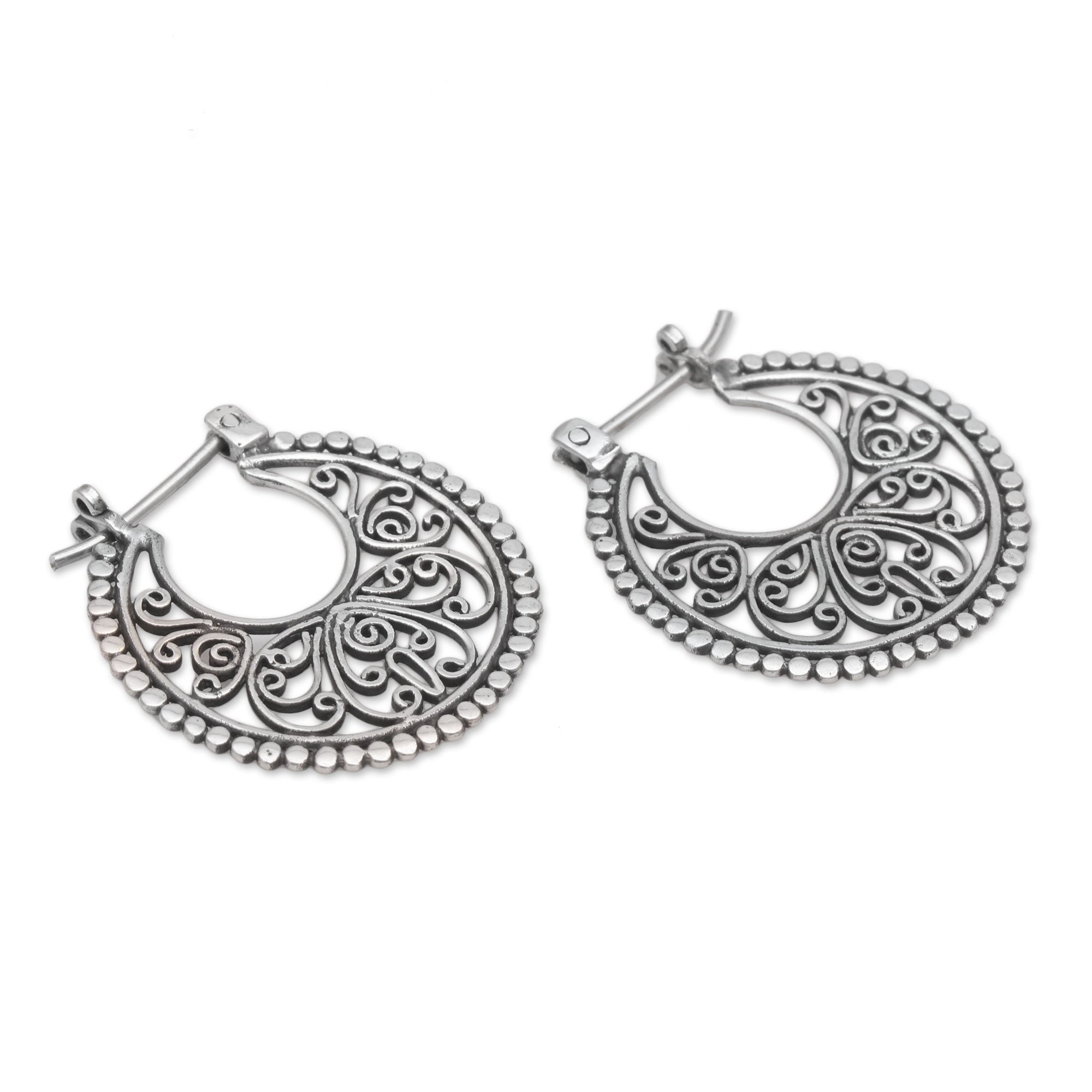 Premium Swirling Radiance Sterling Silver Hoop Earrings - Handcrafted in Bali