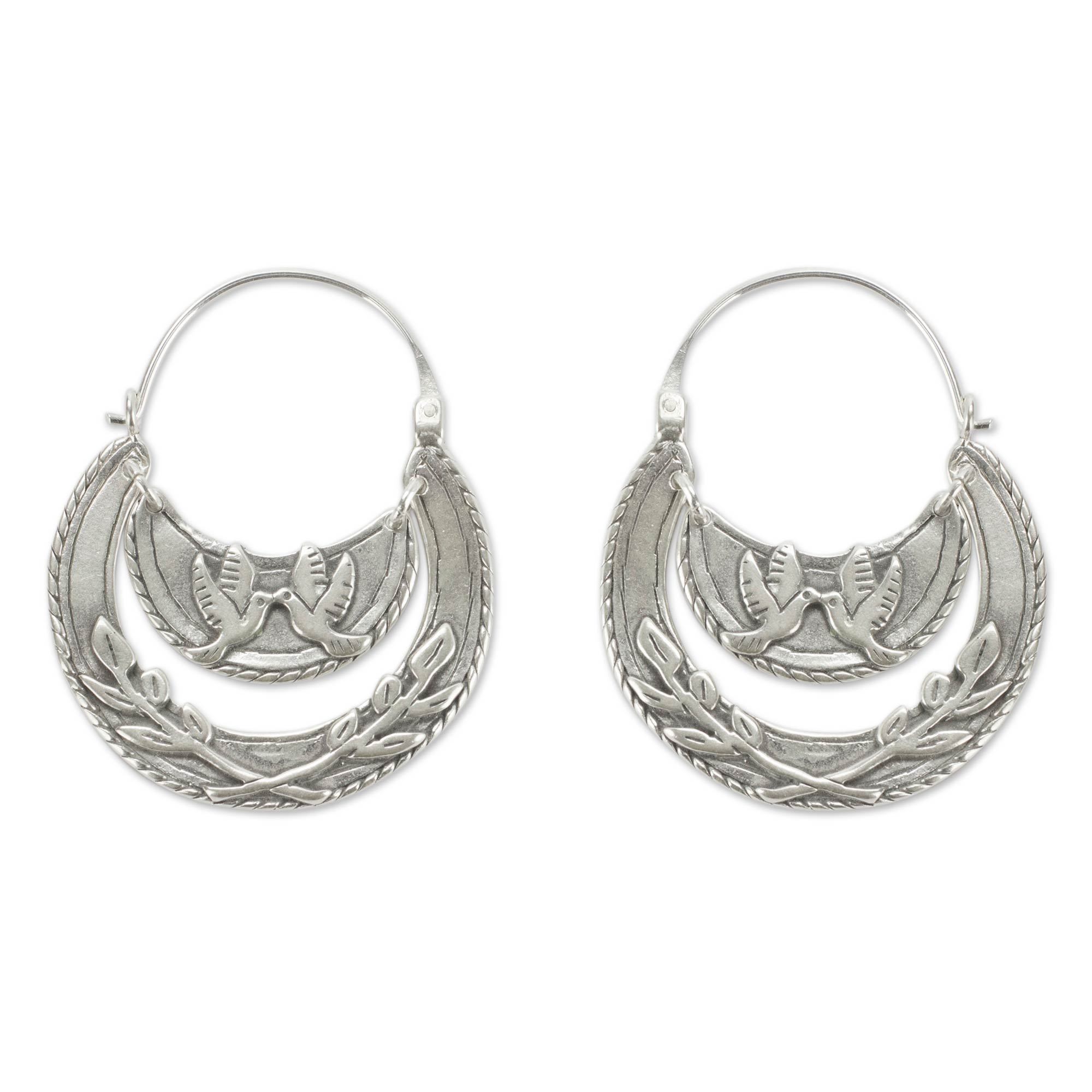 Premium Doves of Peace Handcrafted Sterling Silver Hoop Earrings