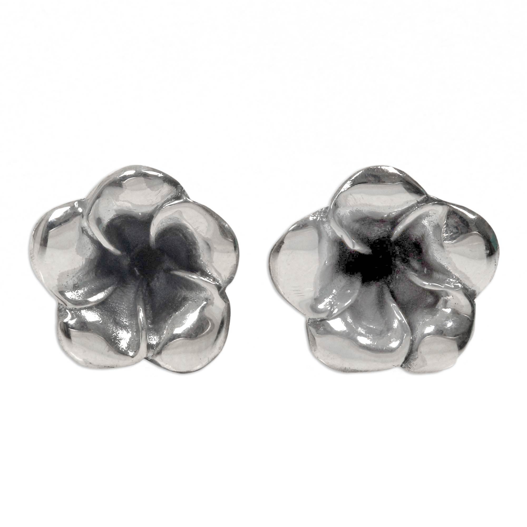 Premium Sterling Silver Allamanda Flower Stud Earrings - Handmade Elegance