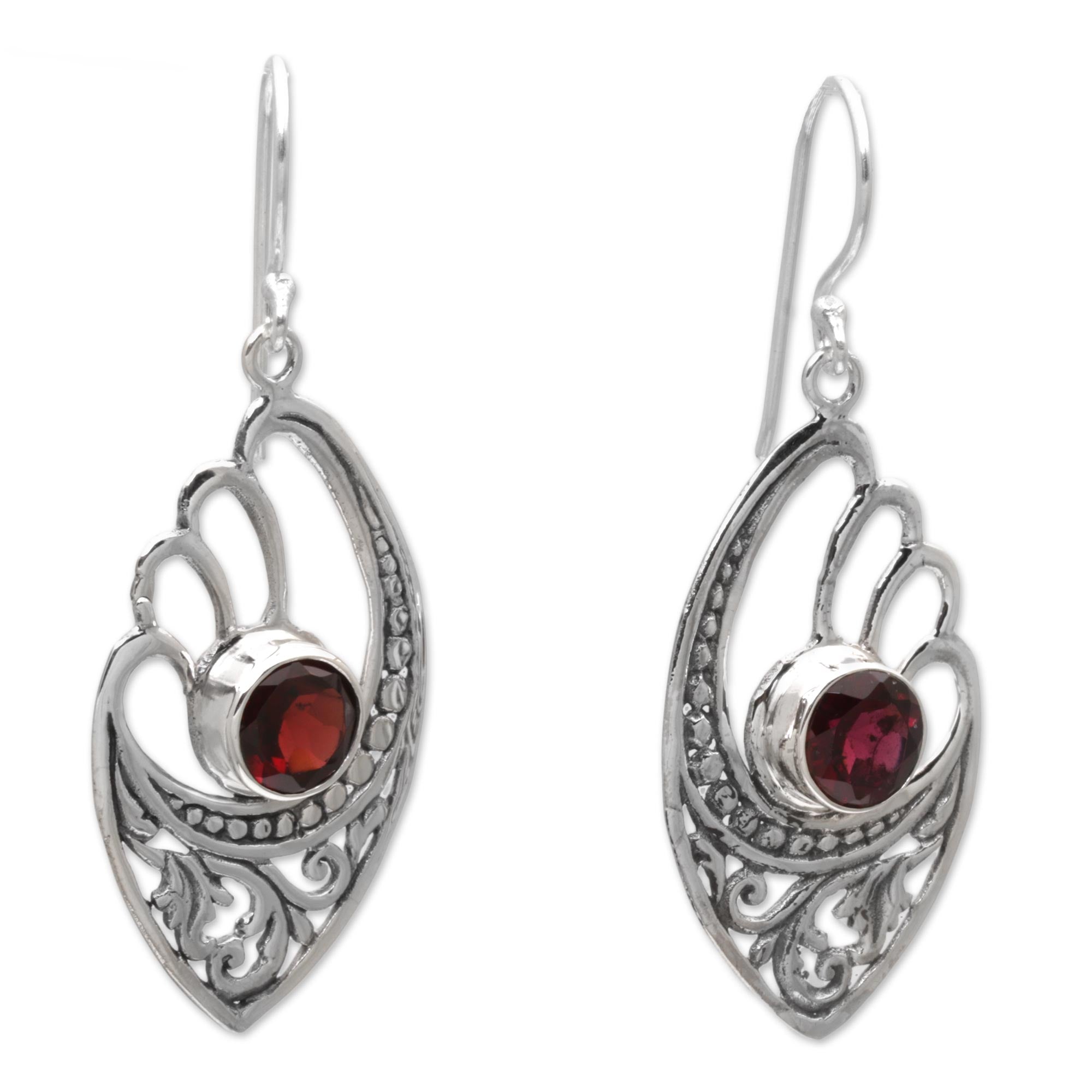 Premium 2 Carats Garnet & Sterling Silver Balinese Artisan Earrings