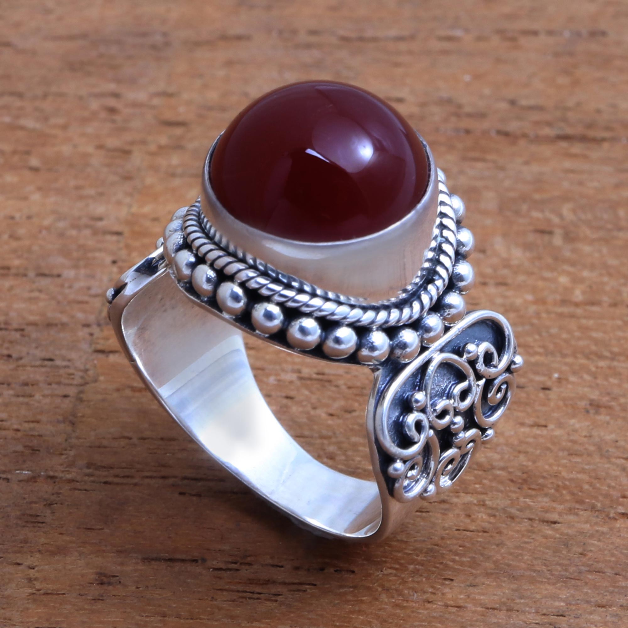 Premium Moonlight Carnelian Ring – Handcrafted Sterling Silver Jewelry from Bali