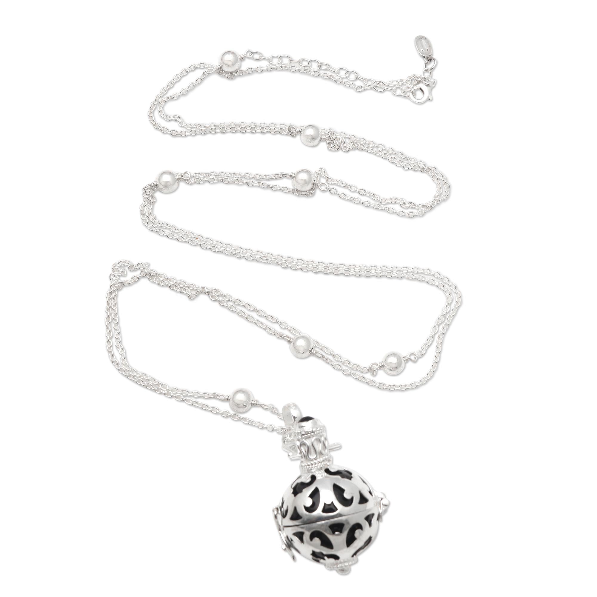 Premium Harmony Ball Necklace - Sterling Silver & Black Enamel with Onyx