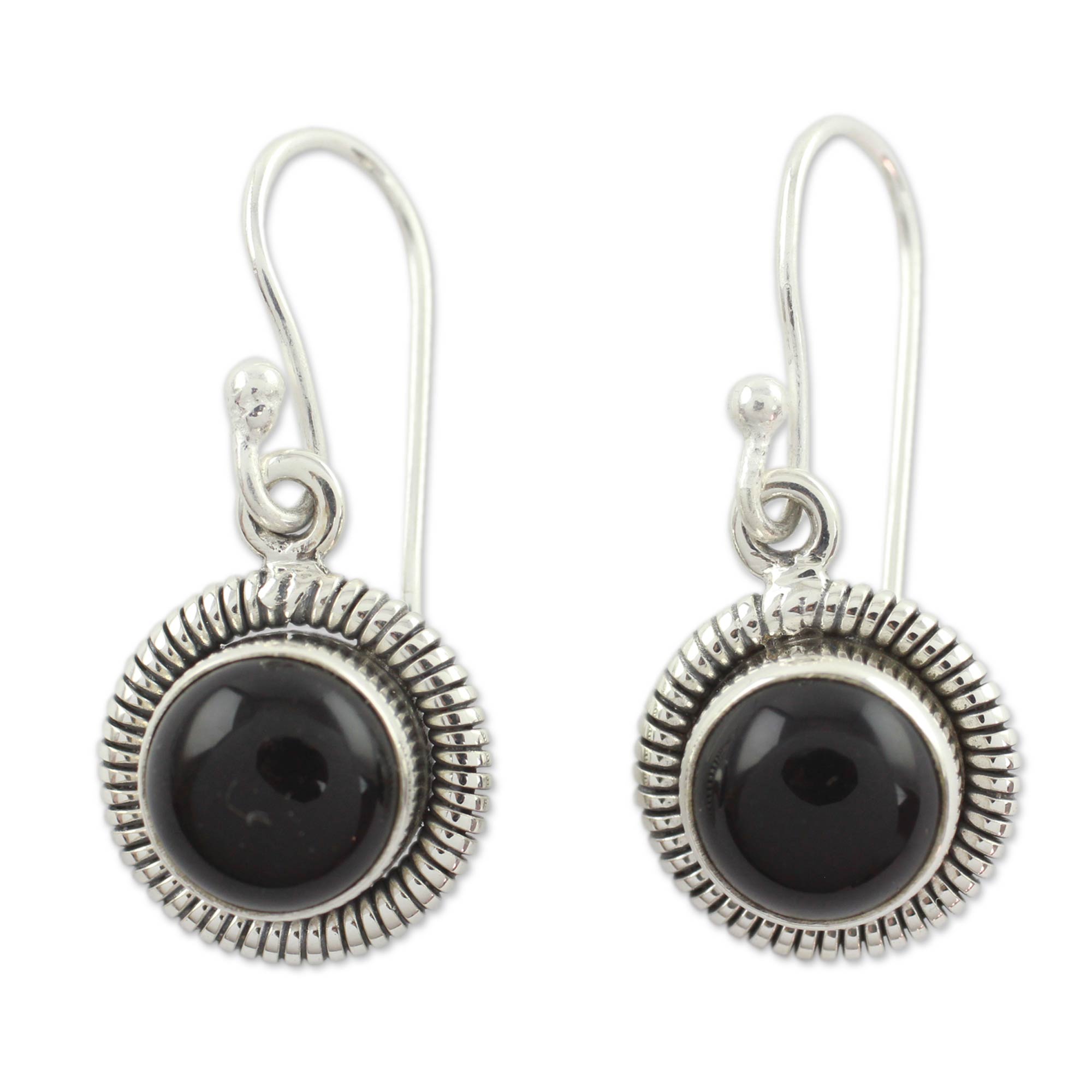 Premium Handcrafted Sterling Silver and Onyx Hook Earrings - Ultimate Protection & Style