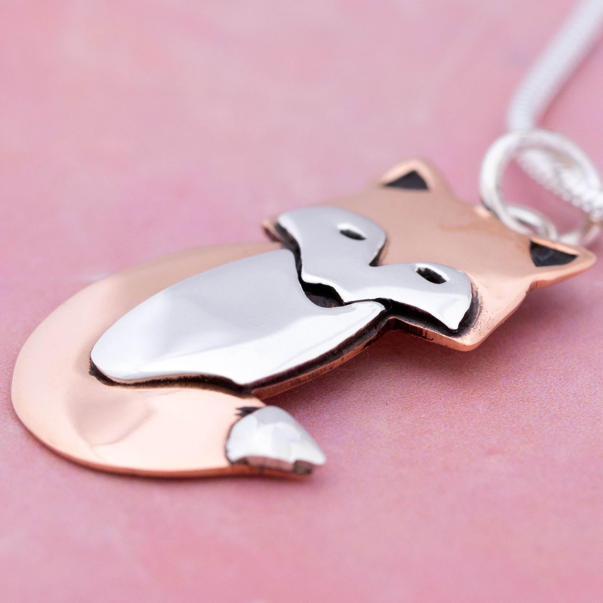 Premium Sterling & Copper Fox Necklace - Handmade Elegance