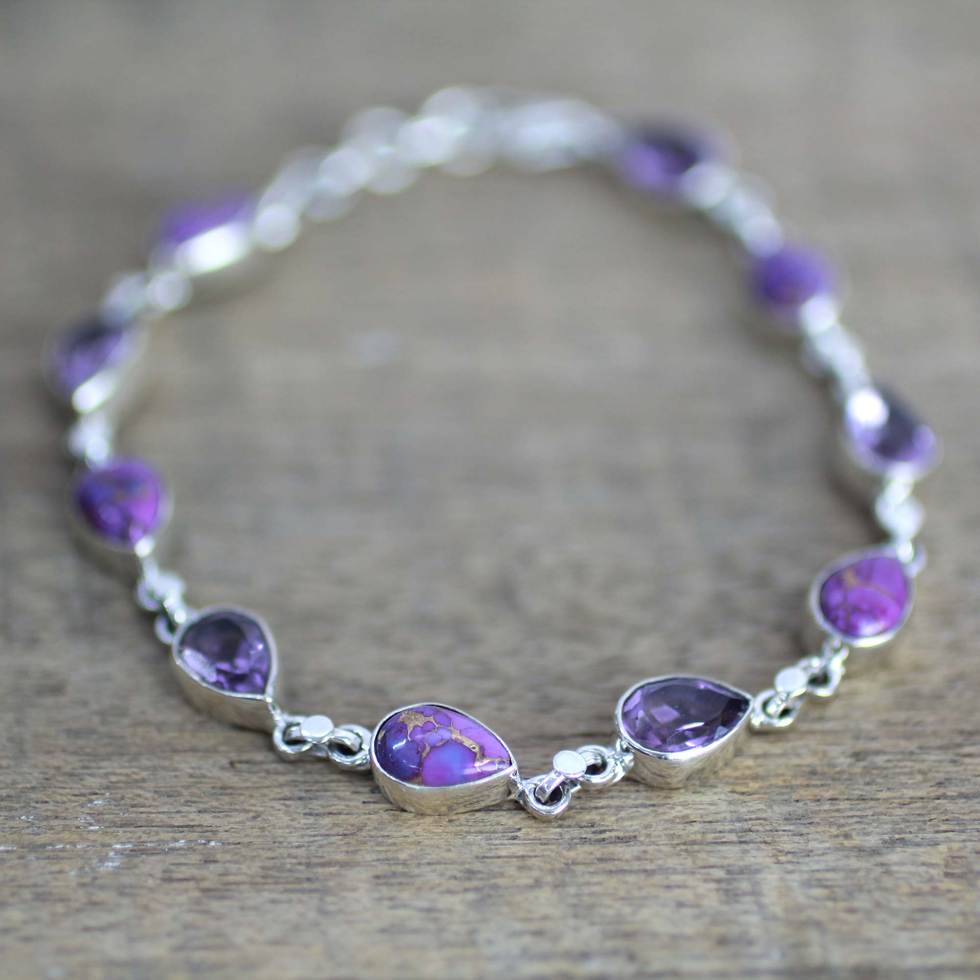 Premium Amethyst & Turquoise Sterling Silver Bracelet | Handcrafted in India