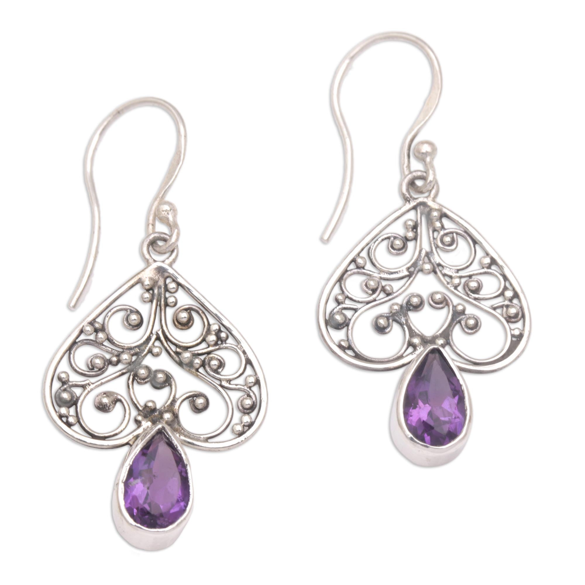 Premium Sterling Silver Amethyst Dangle Earrings – Handcrafted in Bali