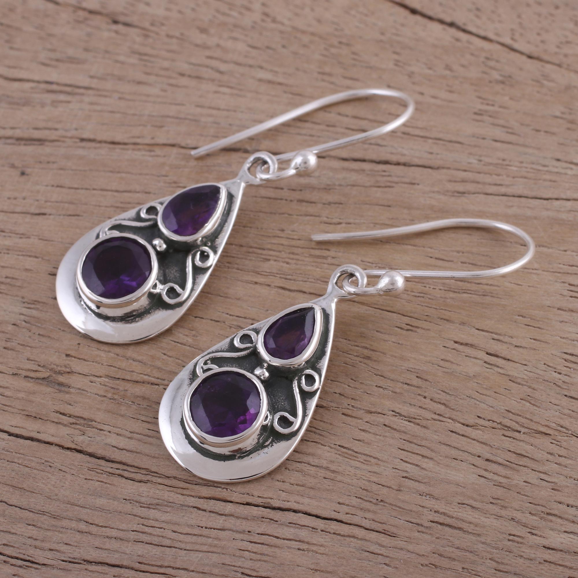 Premium Amethyst Dangle Earrings - Handcrafted Sterling Silver Jewelry