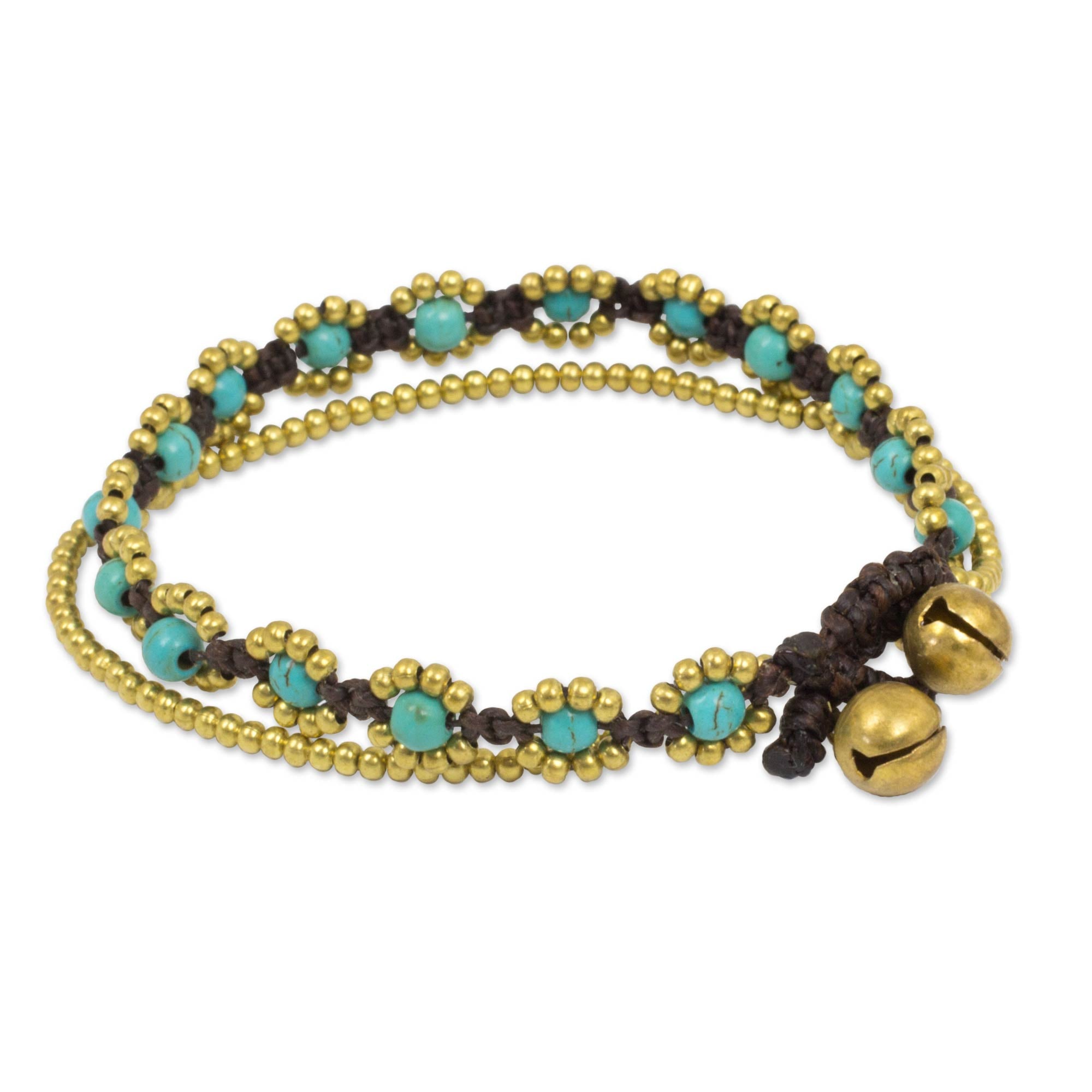 Premium Serene Sky Blue Calcite Beaded Bracelet with Brass Bells