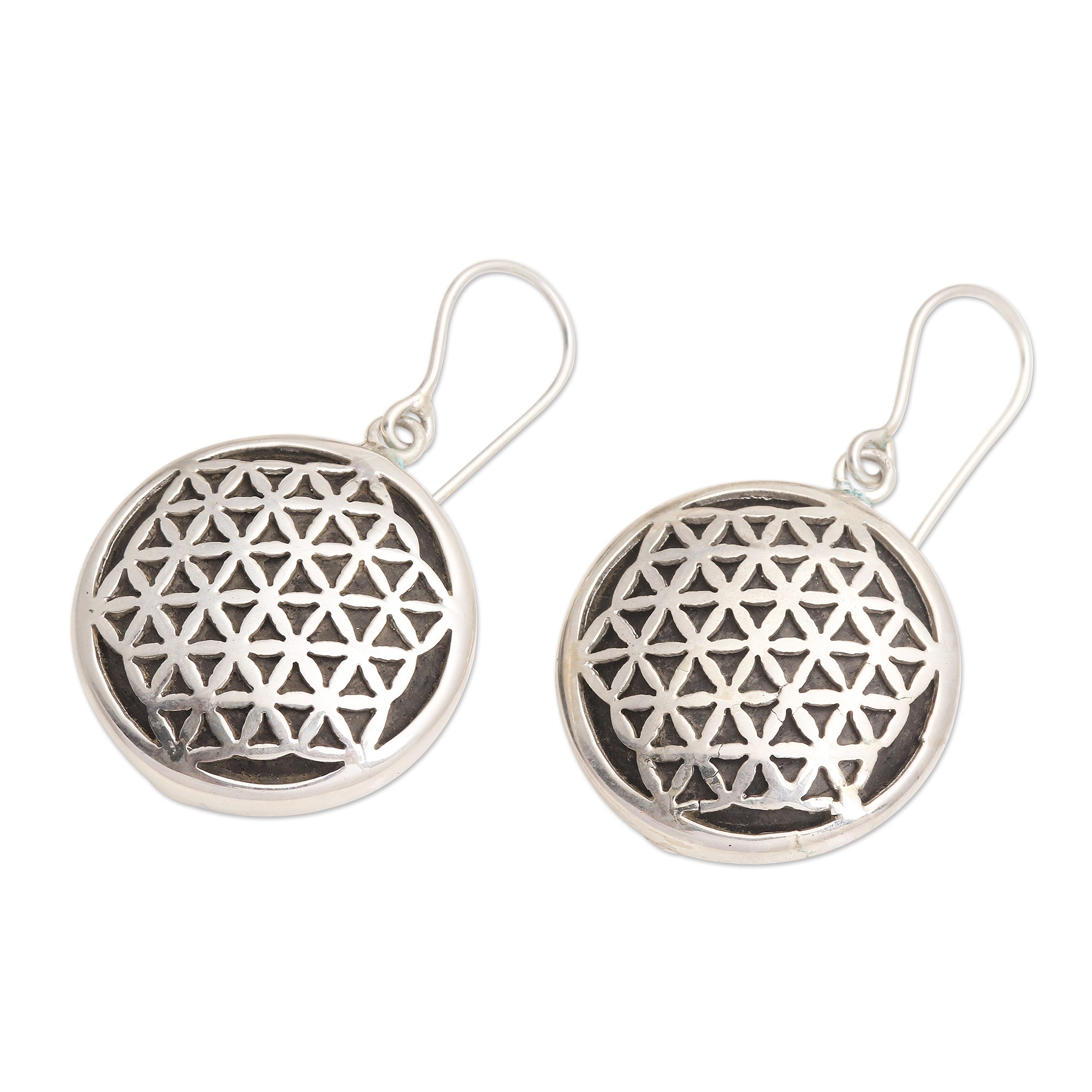 Premium Flower of Life Sterling Silver & Arang Wood Dangle Earrings