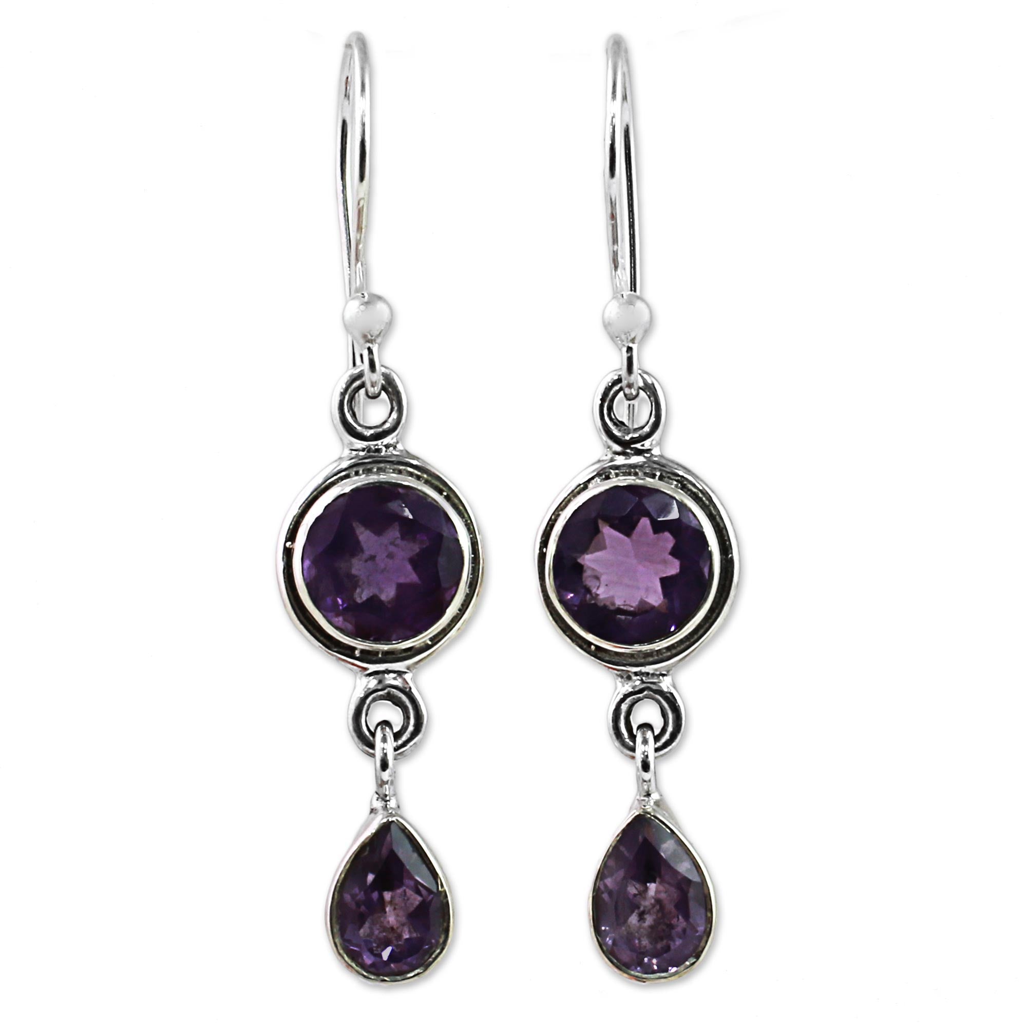 Premium Lilac Droplets Faceted Amethyst Sterling Silver Dangle Earrings