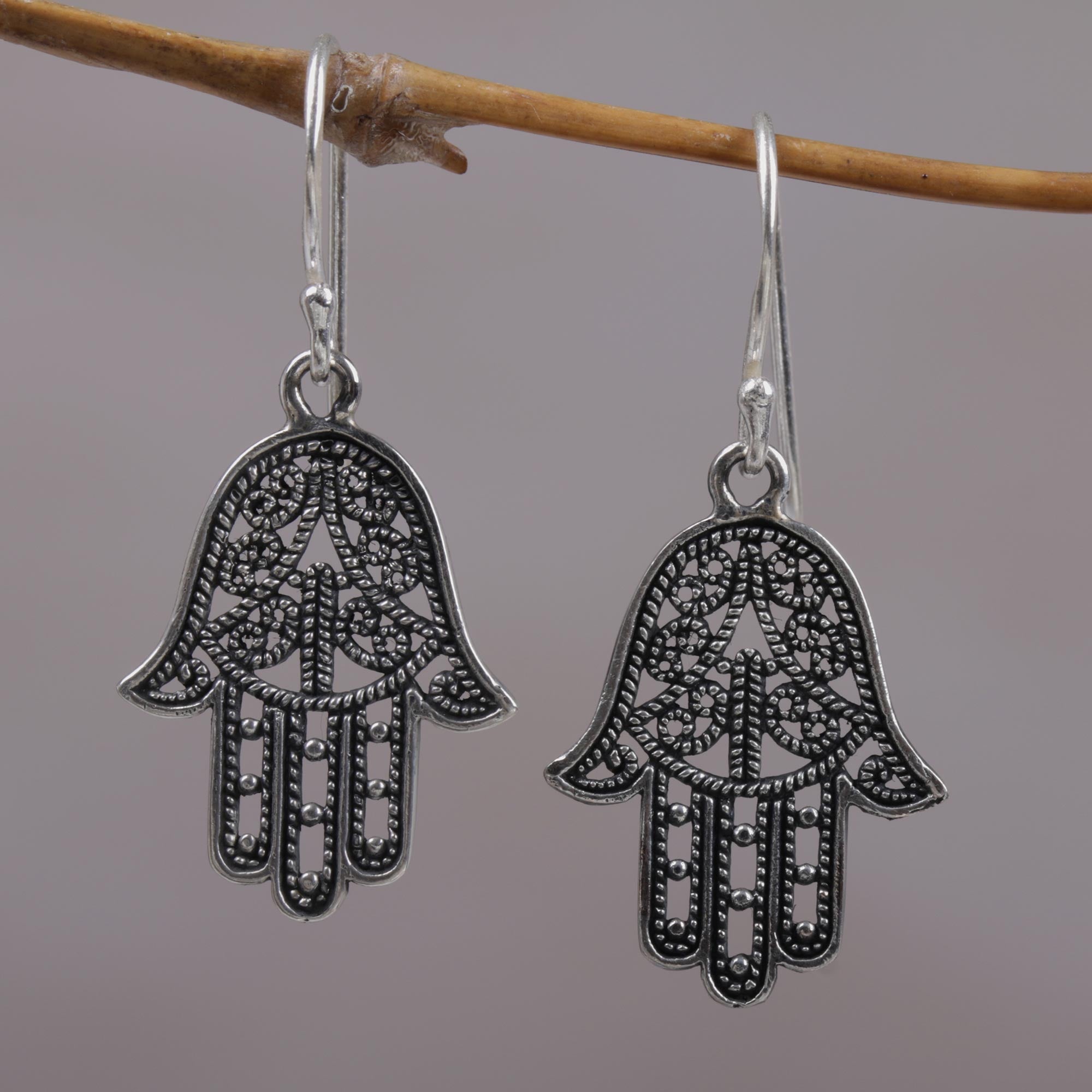 Premium Holy Hamsa 925 Sterling Silver Dangle Earrings – Handcrafted in Bali