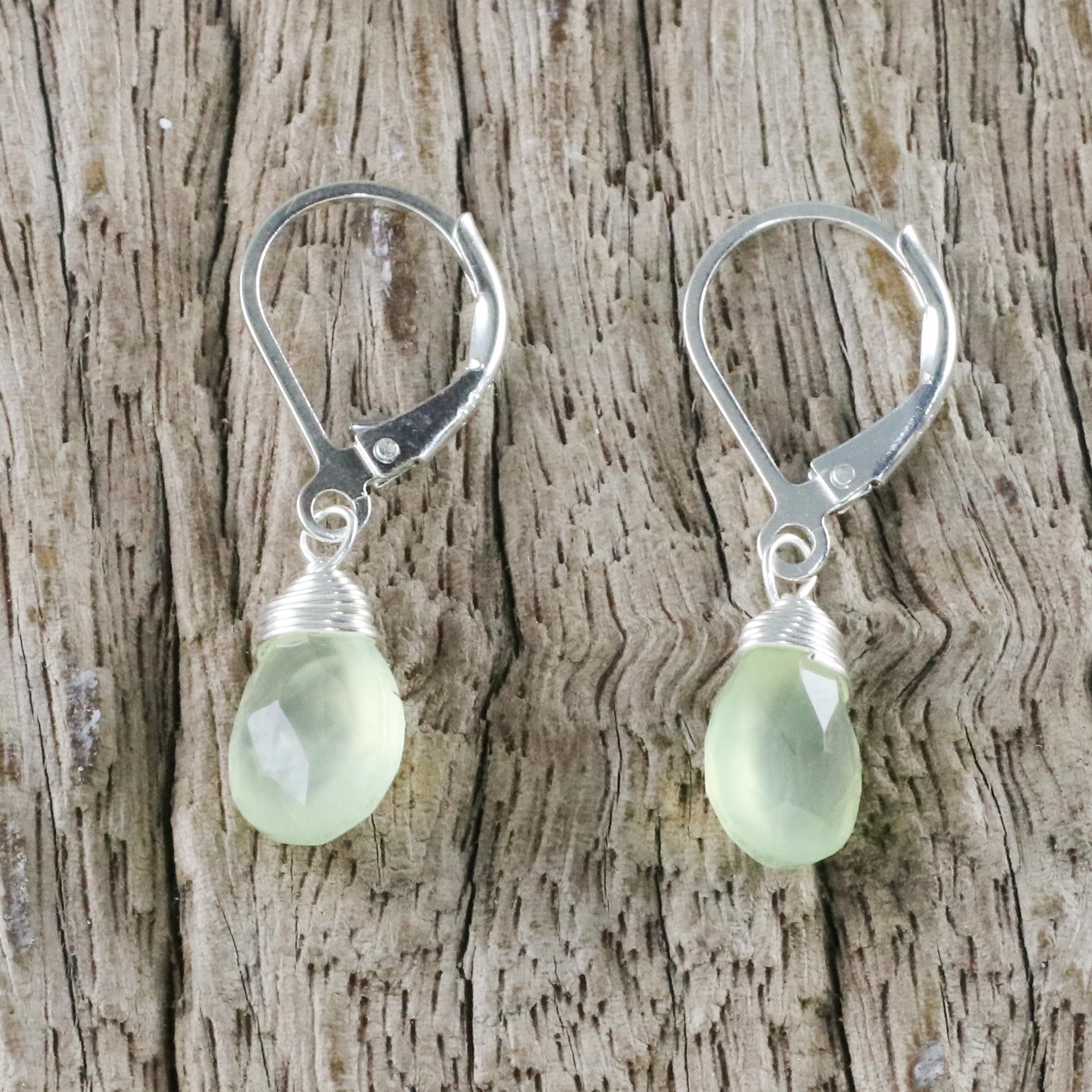 Premium Prehnite Teardrop Dangle Earrings in Sterling Silver - Glamorous Thai Design