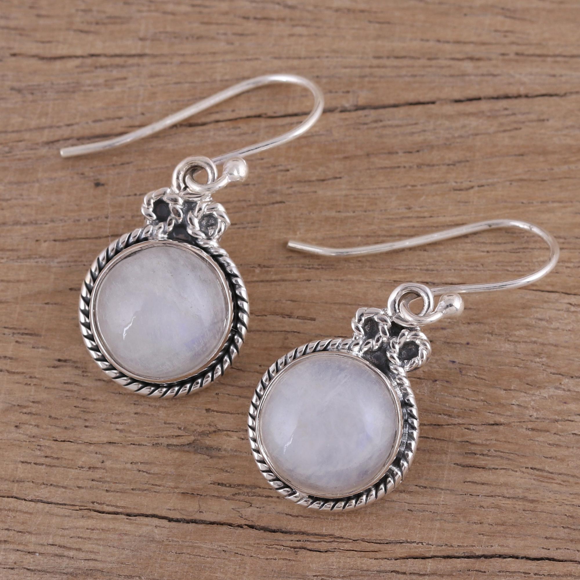 Premium Rainbow Moonstone Dangle Earrings - Handcrafted Sterling Silver Jewelry