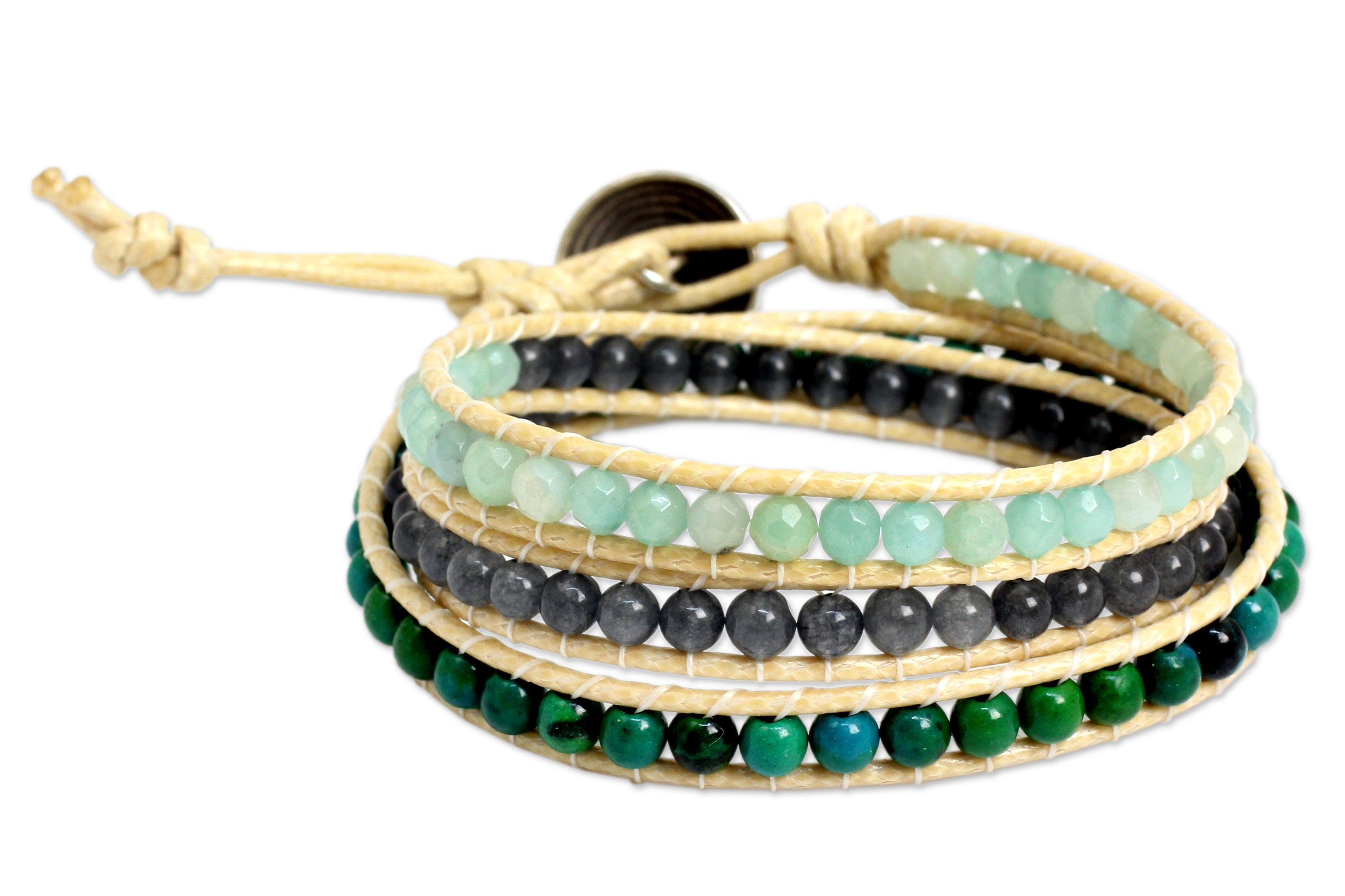 Premium Thai Handcrafted Amazonite & Quartz Wrap Bracelet - Embrace Serenity