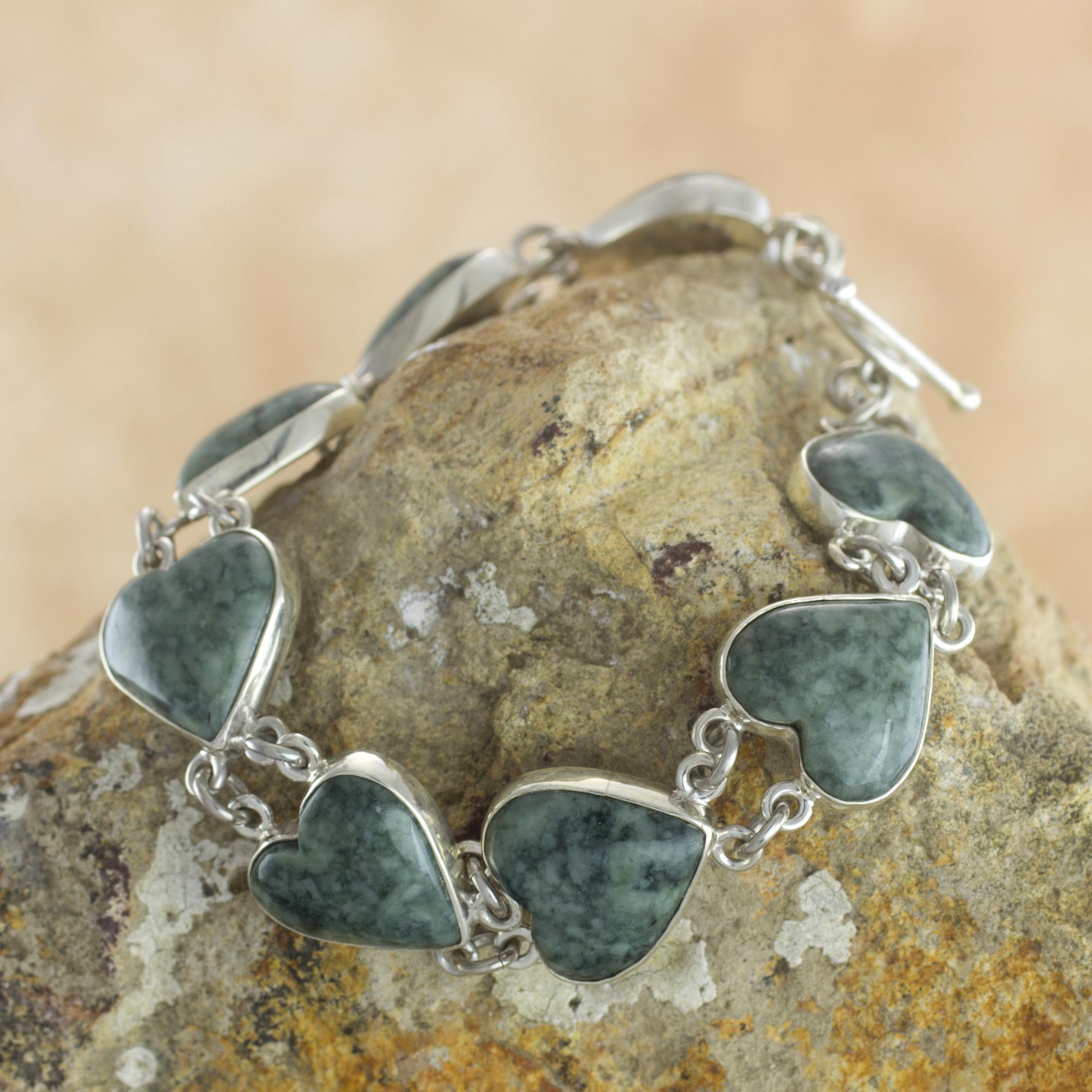 Premium Heart Shaped Jade Sterling Silver Bracelet - Eternal Love Collection