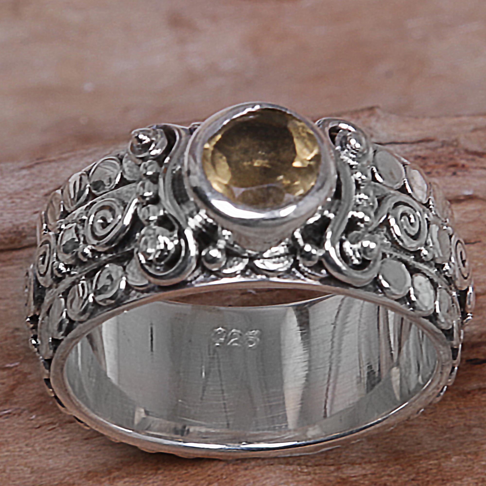 Premium Citrine Sterling Silver Ring – Handcrafted Swirling Serenity Design