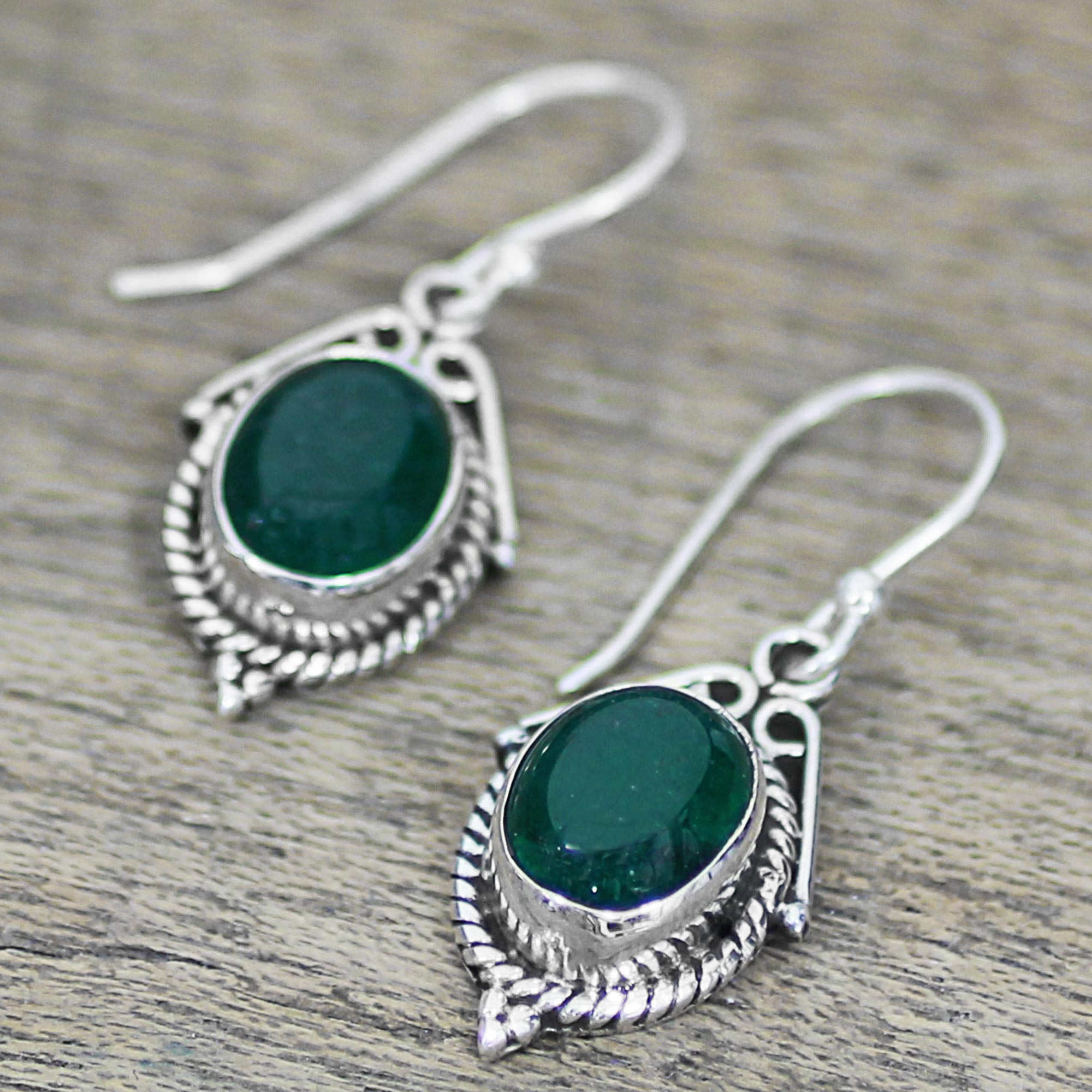 Premium Handcrafted Sterling Silver Green Onyx Dangle Earrings | Traditional Indian Jewelry