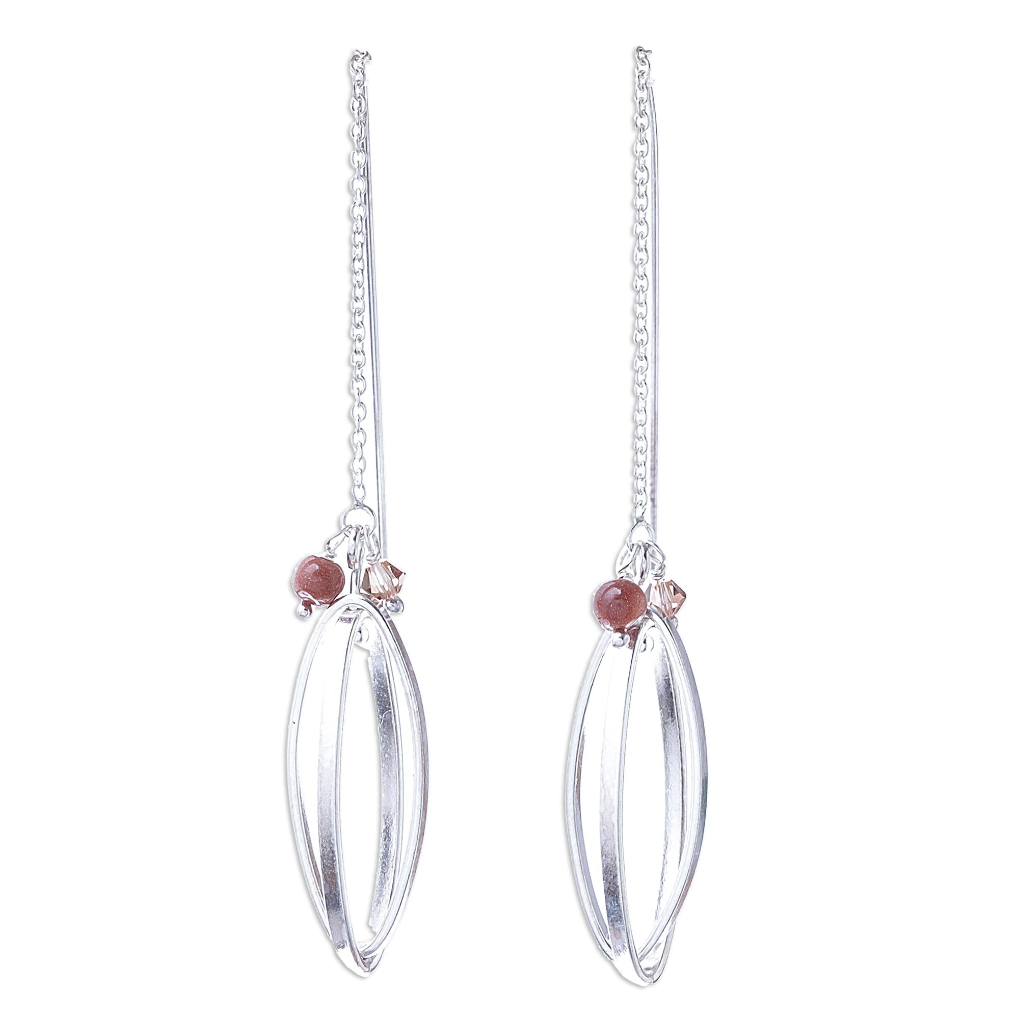 Premium Nested Ellipse Sterling Silver Threader Earrings with Glass Beads