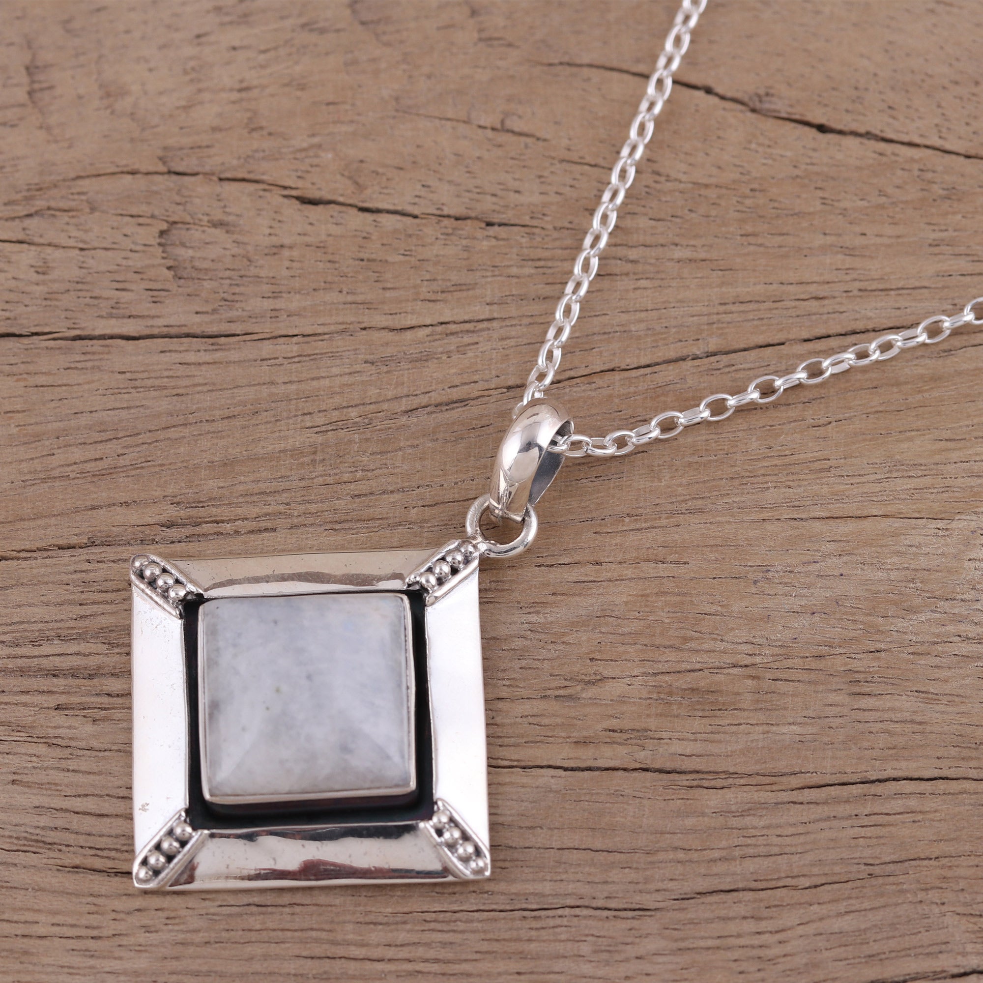 Premium Rainbow Moonstone Sterling Silver Pendant Necklace - Modern Elegance