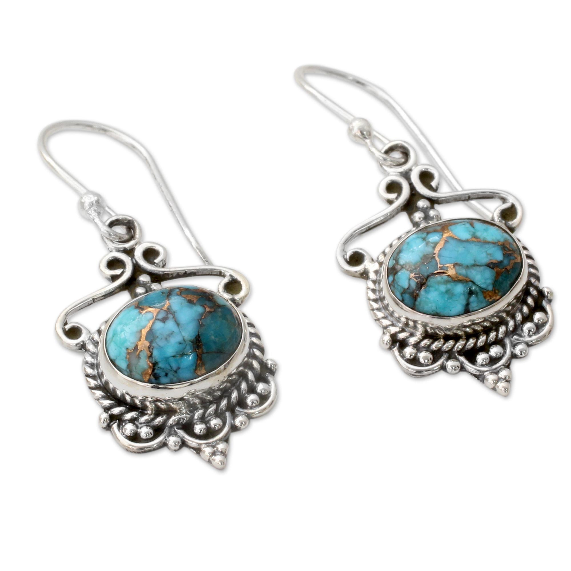 Premium Oceans of Love Blue Composite Turquoise Sterling Silver Dangle Earrings