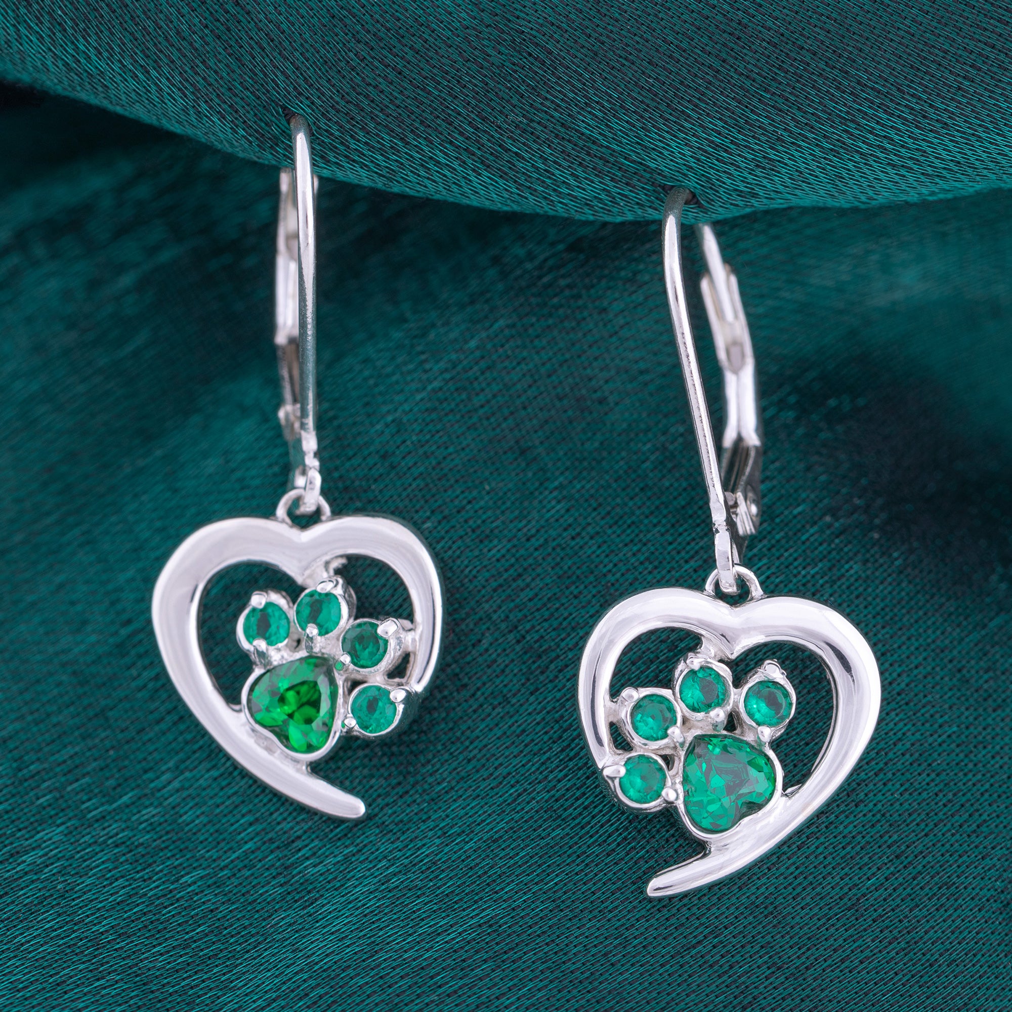 Premium Sterling Silver Birthstone Paw Print Earrings - Always in My Heart