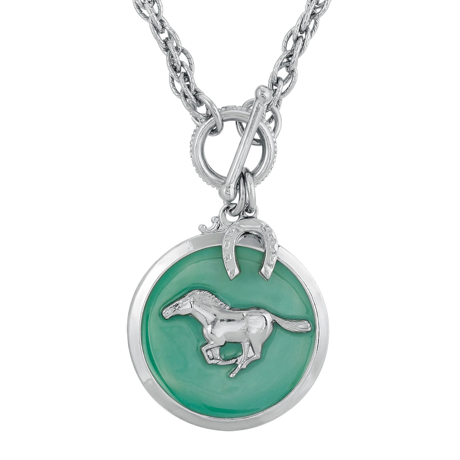 Premium 1928 Jewelry® Turquoise Enamel Horse Pendant Necklace with Silver-Tone Toggle Chain