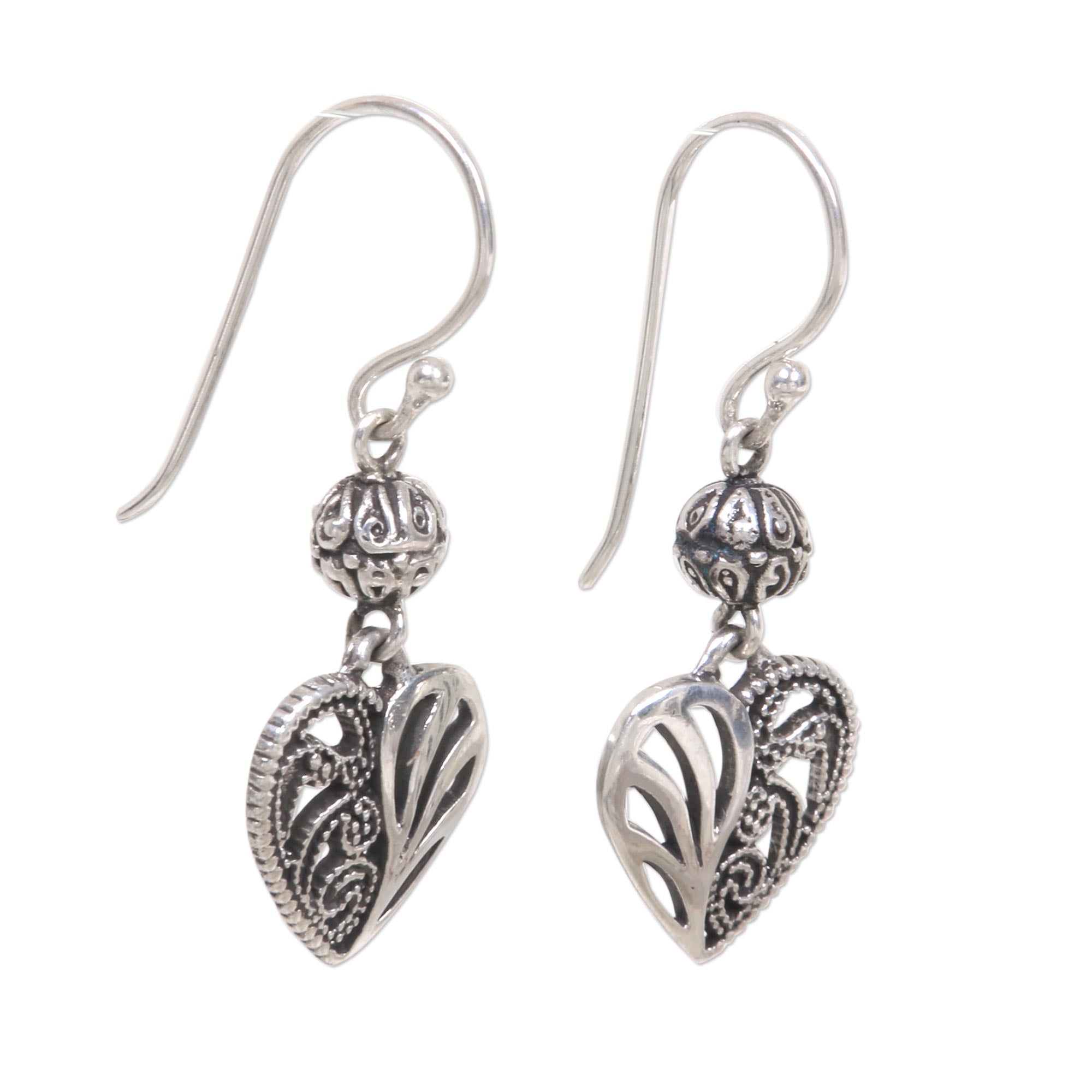 Premium Sterling Silver Heart Dangle Earrings – Handcrafted in Indonesia