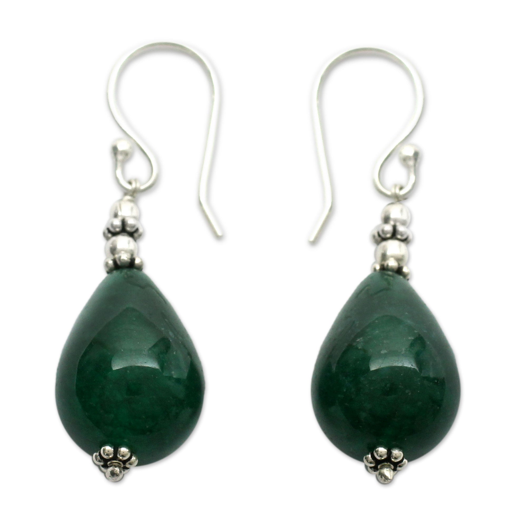 Premium Emerald Dewdrop Sterling Silver Earrings - Handcrafted Elegance