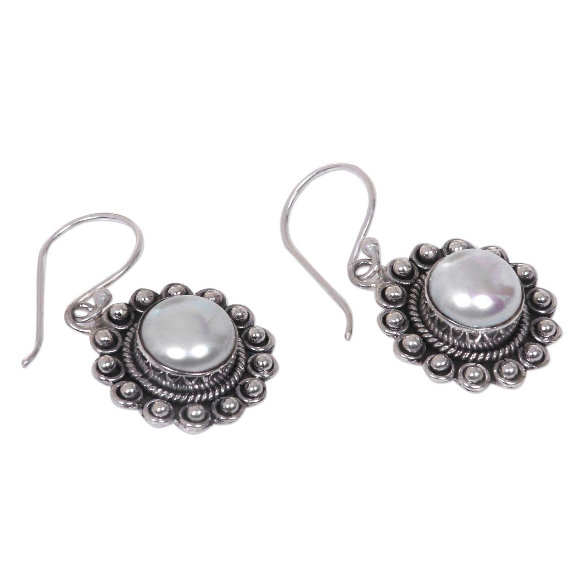 Premium Hand-Crafted Sun Shaped Pearl Earrings in Sterling Silver