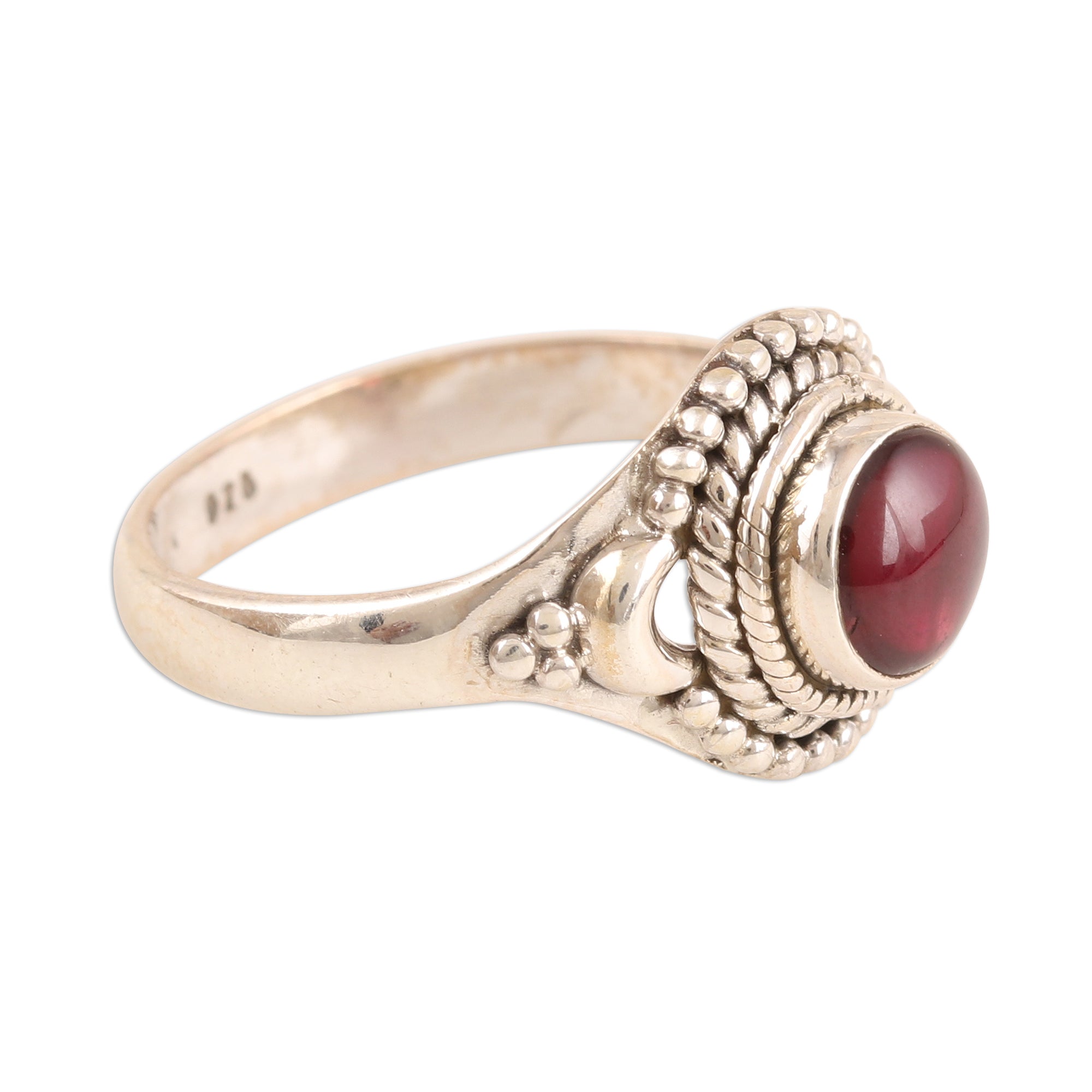 Premium Moon Garnet & Sterling Silver Cocktail Ring - Handcrafted in India