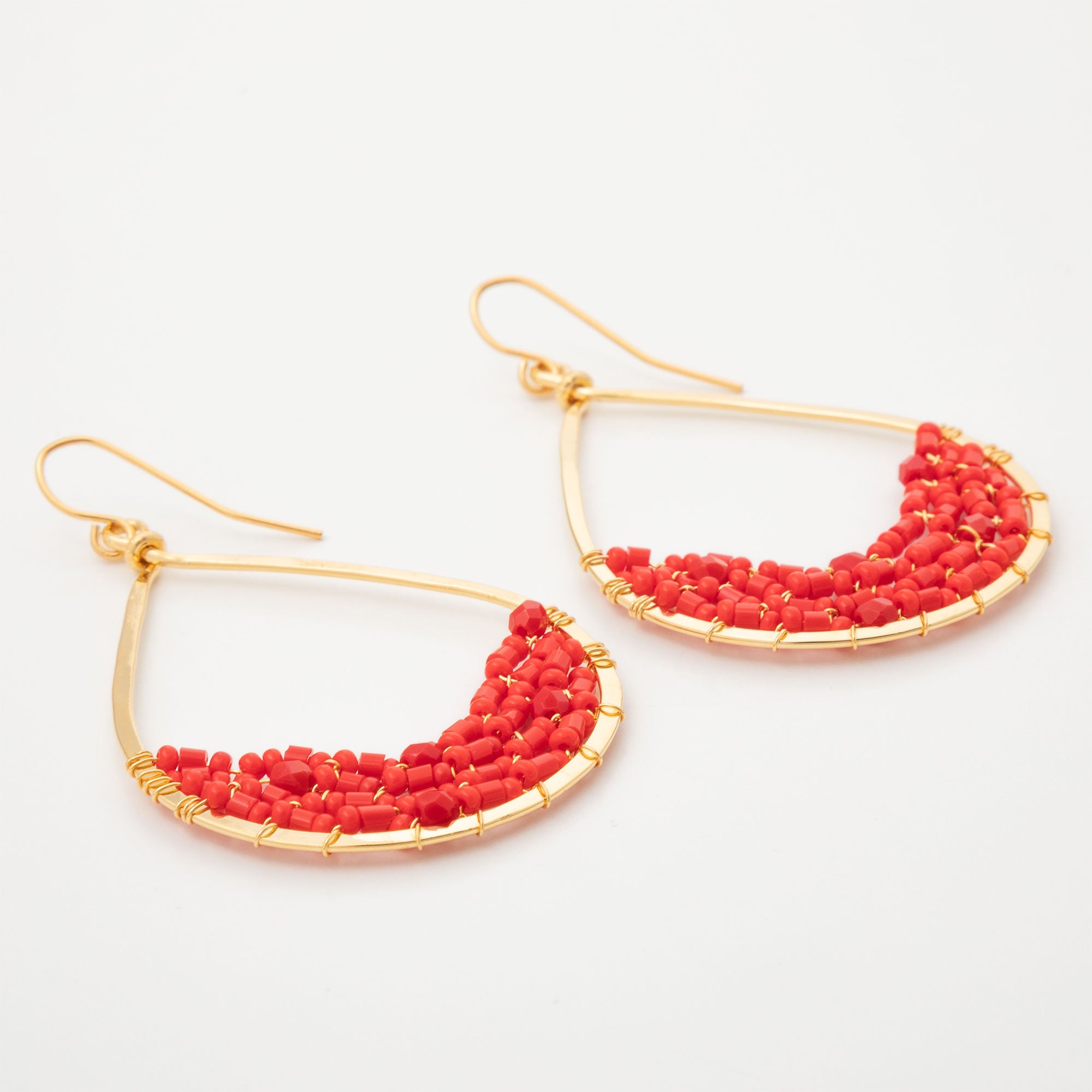 Premium Golden Hammered Teardrop Earrings with Colorful Beads