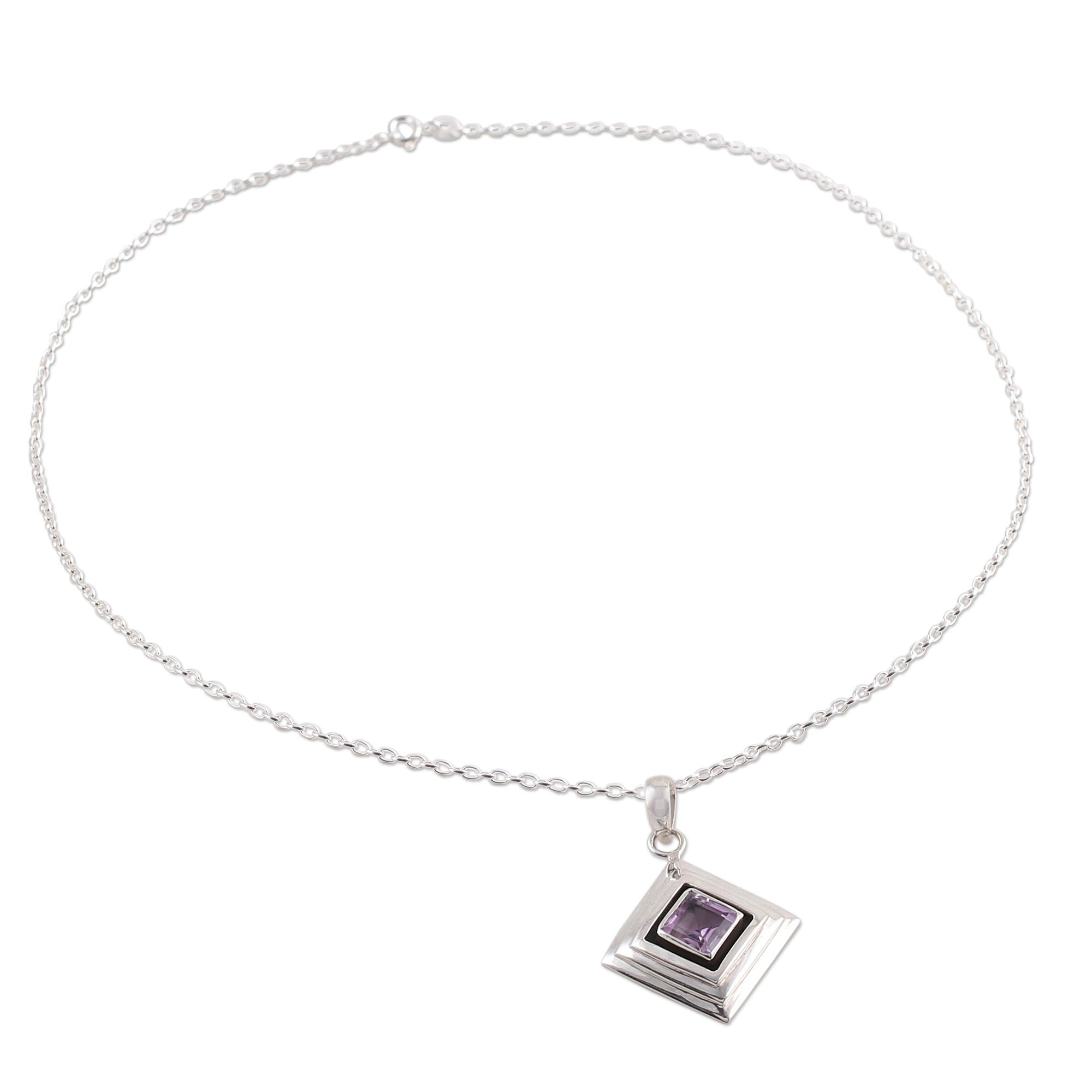 Premium Amethyst and Sterling Silver Modern Necklace - Elegant Purple Jewelry from India