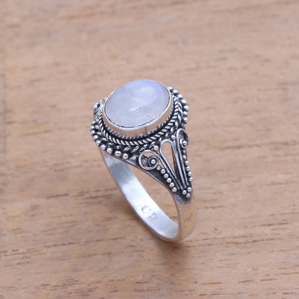 Premium Princess Gem Handmade Rainbow Moonstone Ring - Bali Artisan Crafted